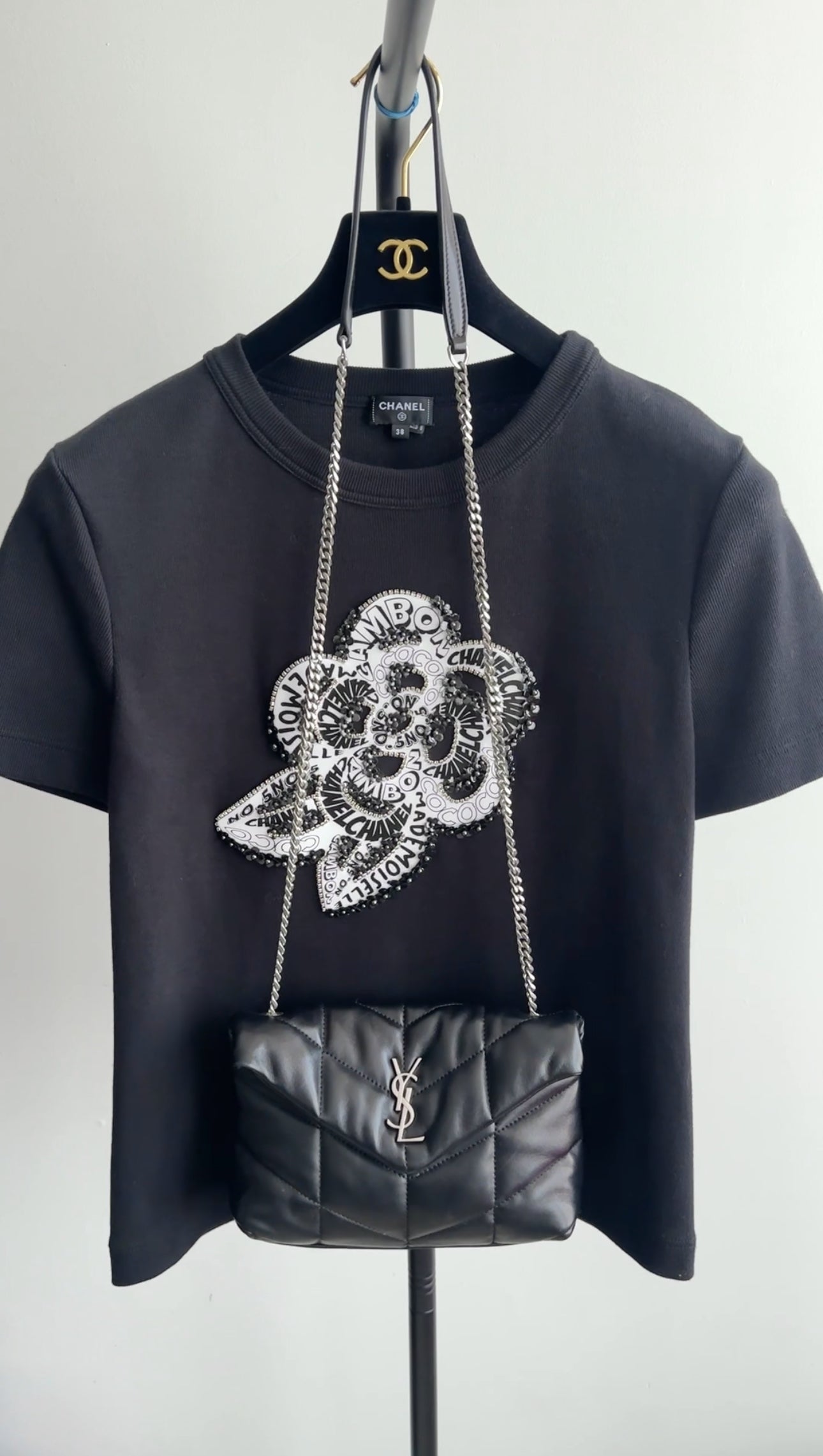 Chanel Black Cotton Camelia Logo Crystal Embellished T-Shirt for Women - Size 38 (S/M) - Luxury Casual Wear for Parties, Dates & Everyday Fashion