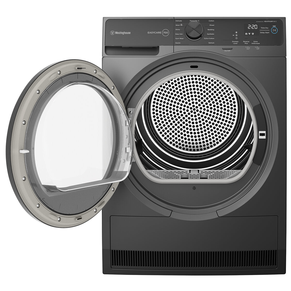 Westinghouse 9kg Heat Pump Dryer WDH904N7SA - Energy Efficient, EasyCare 700 Series, Metallic Grey - Perfect for Small Families & Apartments