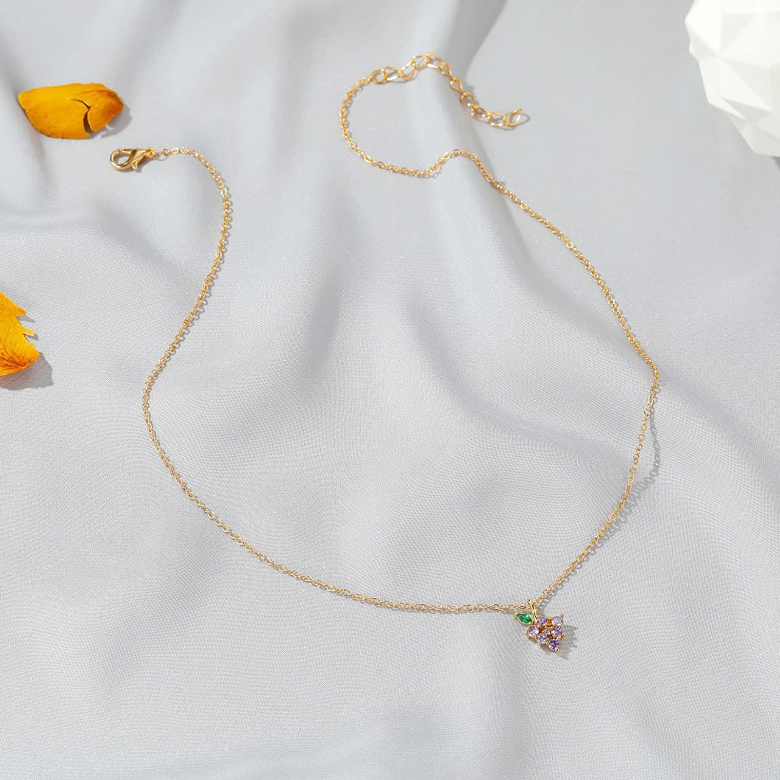 Elegant Beaded Choker Necklace for Women - Grape Crystal Pendant, Fresh Diamond Accents, Cute & Stylish Jewelry Gift for Daily Wear, Parties & Special Occasions