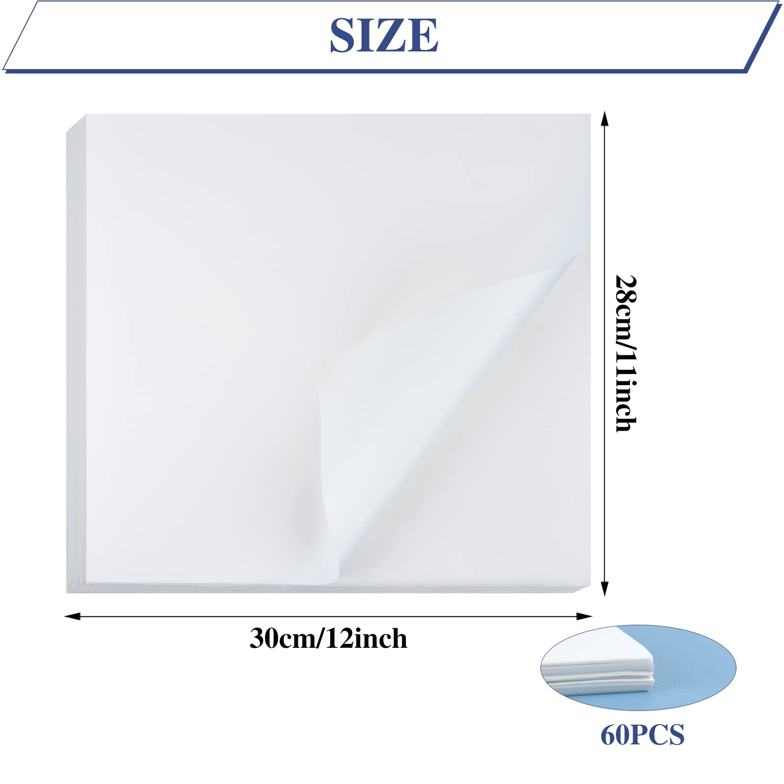 60-Pack MIAHART Heavy-Duty White Butcher Paper Sheets - 12x11 Inch Precut Square Meat Wrapping Paper, Wax-Free for Sublimation Heat Press & Food Safe | Perfect for BBQ, Meat Packaging & Craft Projects