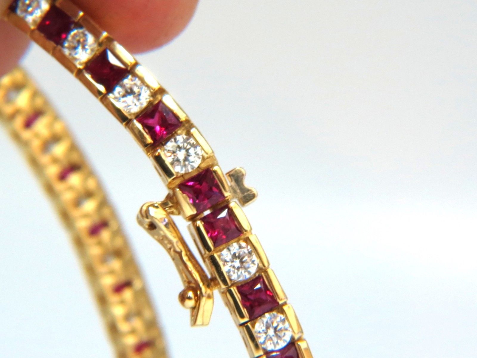 7.20ct Natural Ruby & Diamond Channel Line Bracelet in 14K Gold - Elegant Jewelry for Weddings, Anniversaries & Special Occasions