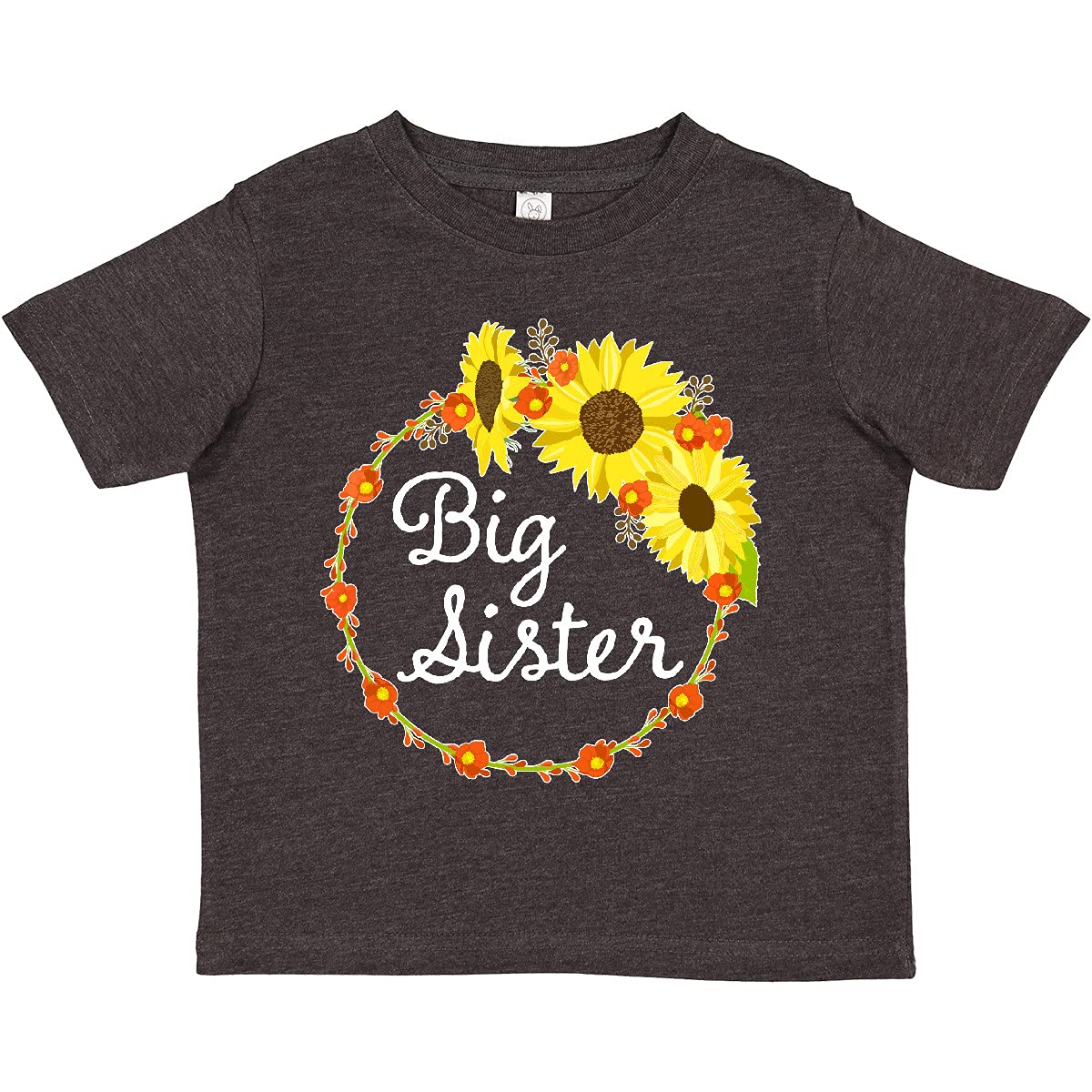 Inktastic Big Sister Sunflower Wreath Toddler T-Shirt - Cute Floral Graphic Tee for Little Girls - Perfect for Sibling Photos, Birthday Gifts & Family Matching Outfits