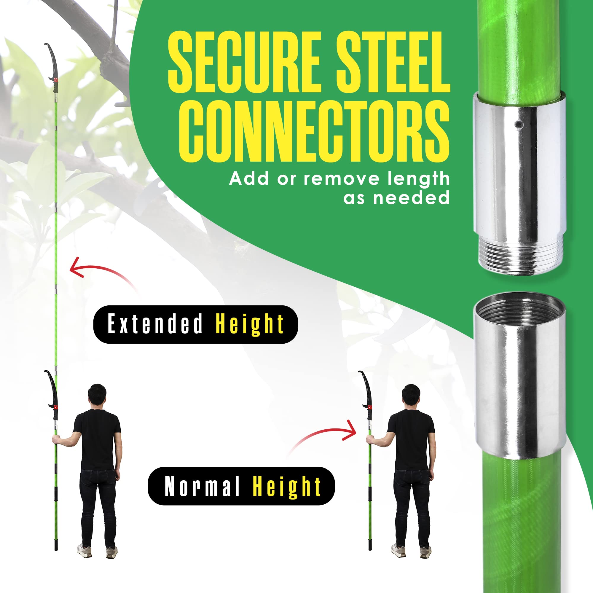 Extendable Pole Saw 7.9-27FT - Palm Tree Trimmer & Branch Cutter for High Reach Gardening