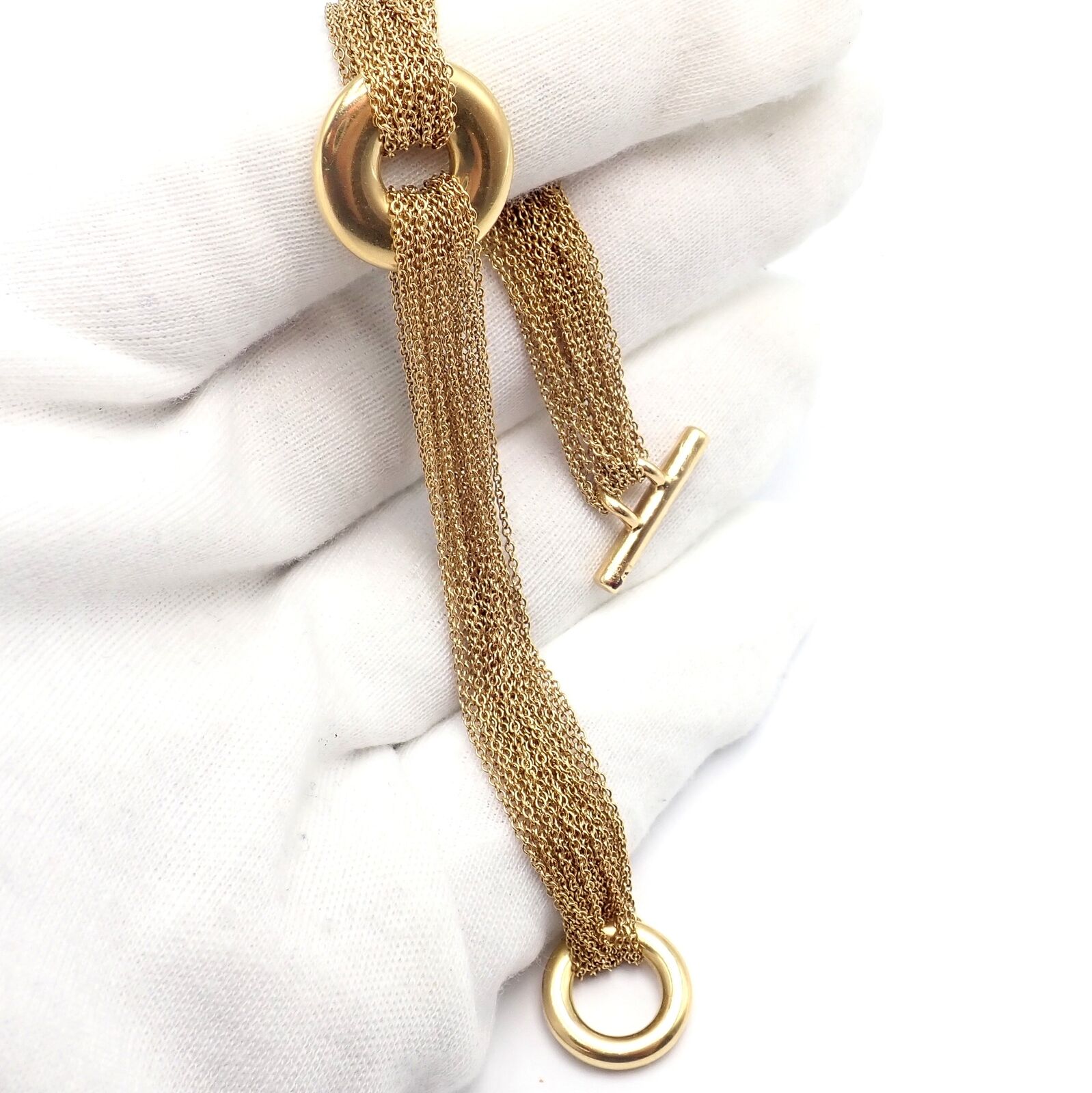 Authentic Tiffany & Co 18k Yellow Gold Multi-Strand Chain Toggle Bracelet - Luxury Jewelry Gift for Women, Perfect for Weddings & Special Occasions