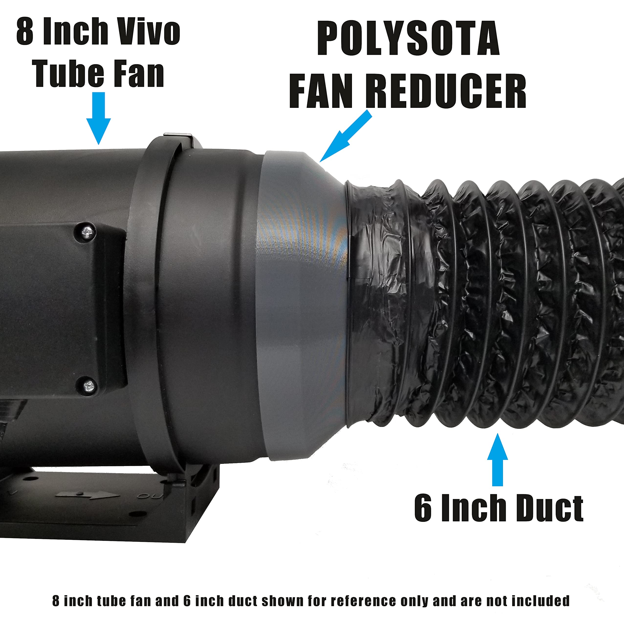 Vivosun R8 T8 Inline Duct Fan Reducer Adapter (Gray) - Compatible with 720-735 CFM Fan Clones with Red Blades - Perfect for Hydroponics, Grow Tents & Ventilation Systems