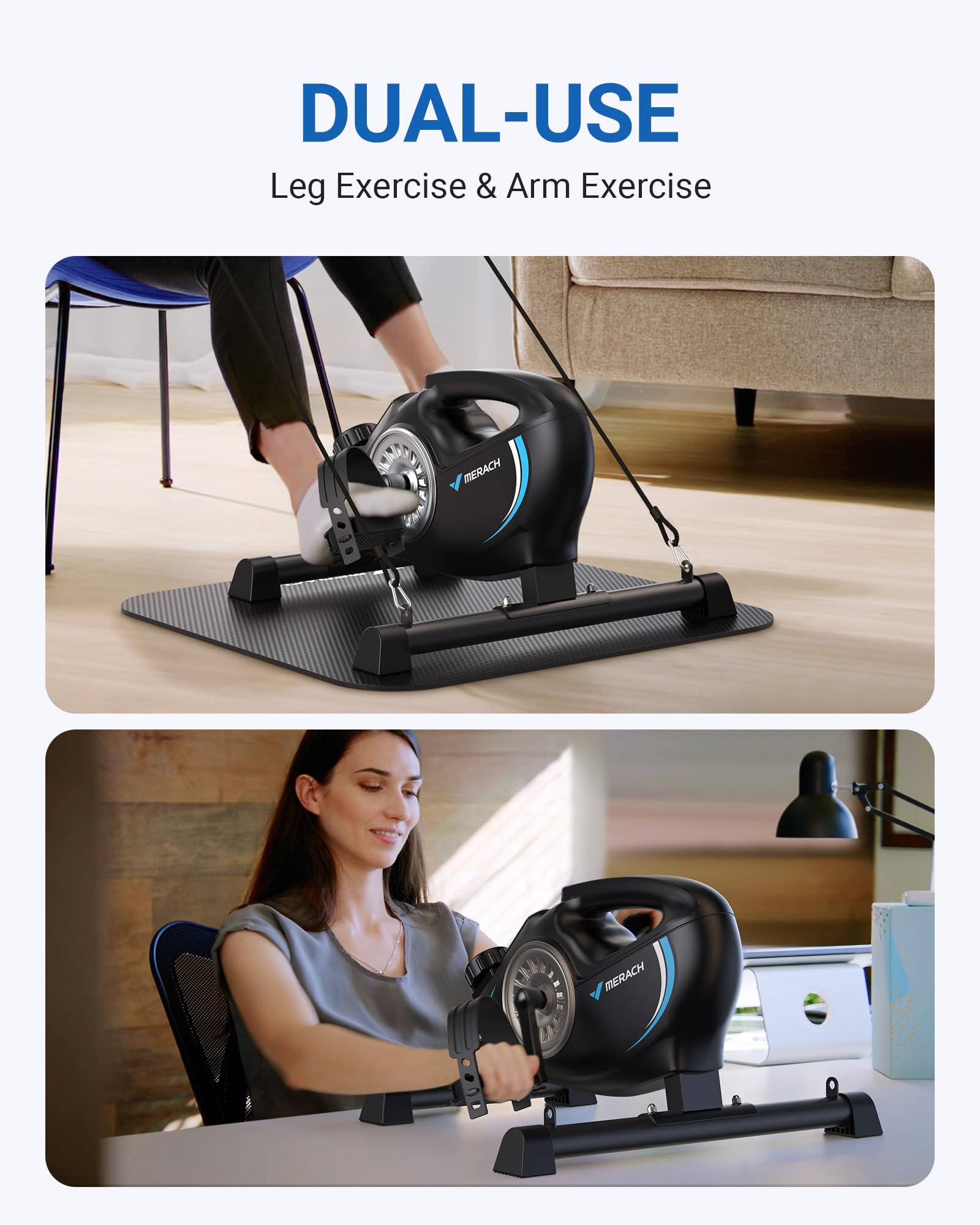 MERACH Under Desk Bike Pedal Exerciser - Quiet Magnetic Mini Exercise Bike with App for Arm & Leg Recovery, Physical Therapy - Smooth Foot Desk Cycle with 2 Resistance Bands & Non-Slip Mat - Perfect for Office Workouts, Home Fitness & Rehabilitation