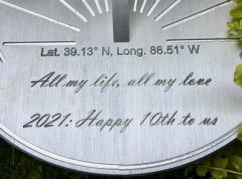Custom Engraved Sundial - 10 Year Anniversary Gift for Couples (Him & Her) - Personalized Tin Anniversary Keepsake - Perfect for Garden, Patio, or Outdoor Decor