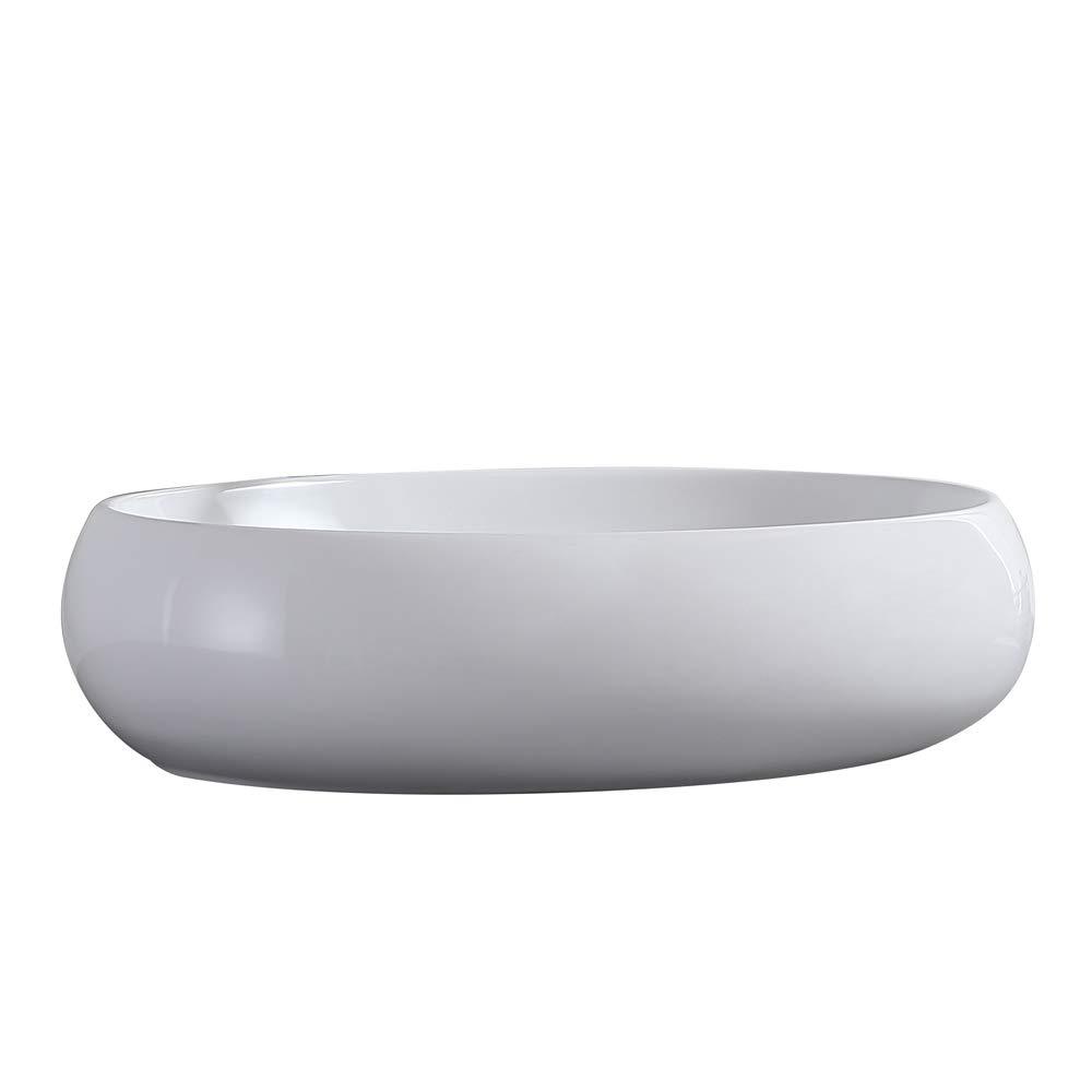 MengK White Ceramic Oval Above Counter Bathroom Sink - Modern Curved Design for Vanity, Powder Room, and Guest Bath