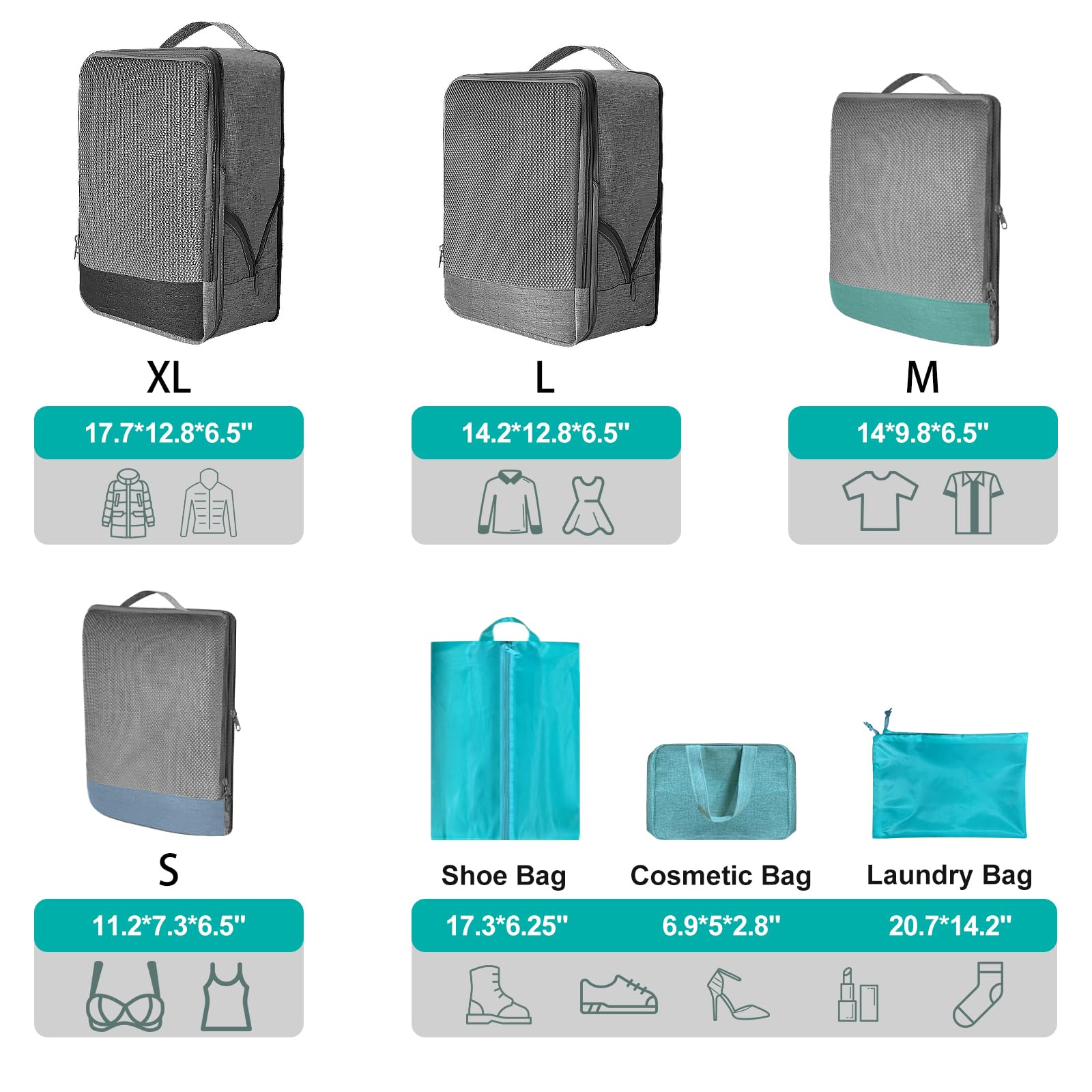 7-Piece Compression Packing Cubes Set for Travel – Organize Suitcases & Backpacks | Mesh Travel Organizer Bags for Efficient Packing | Perfect for Carry-On Luggage, Business Trips & Vacations