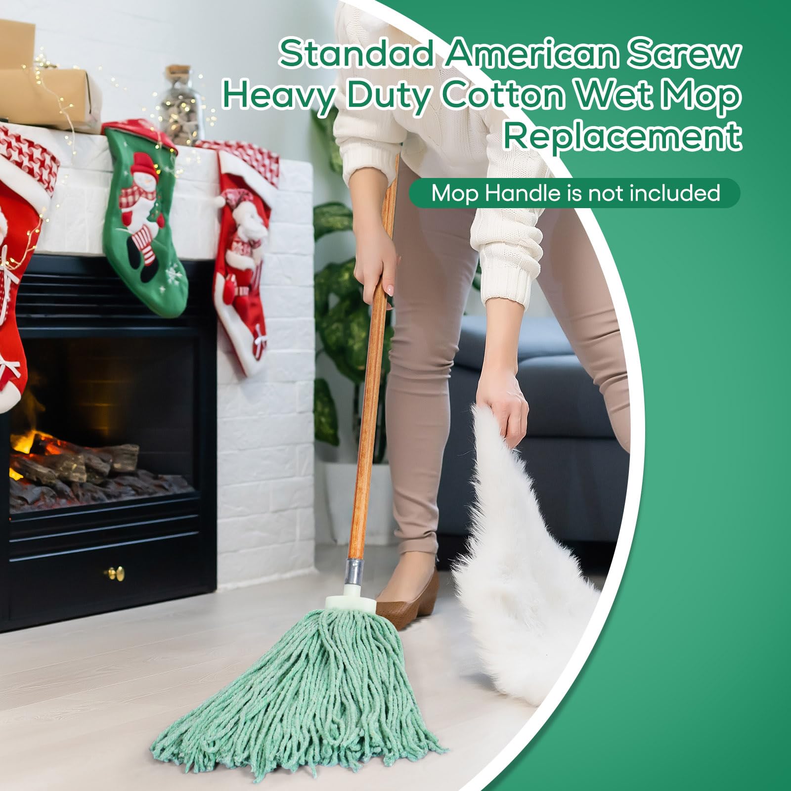 Heavy Duty Cotton Wet Mop Heads (3-Pack) with Microfiber Cloths - for Home & Commercial Cleaning