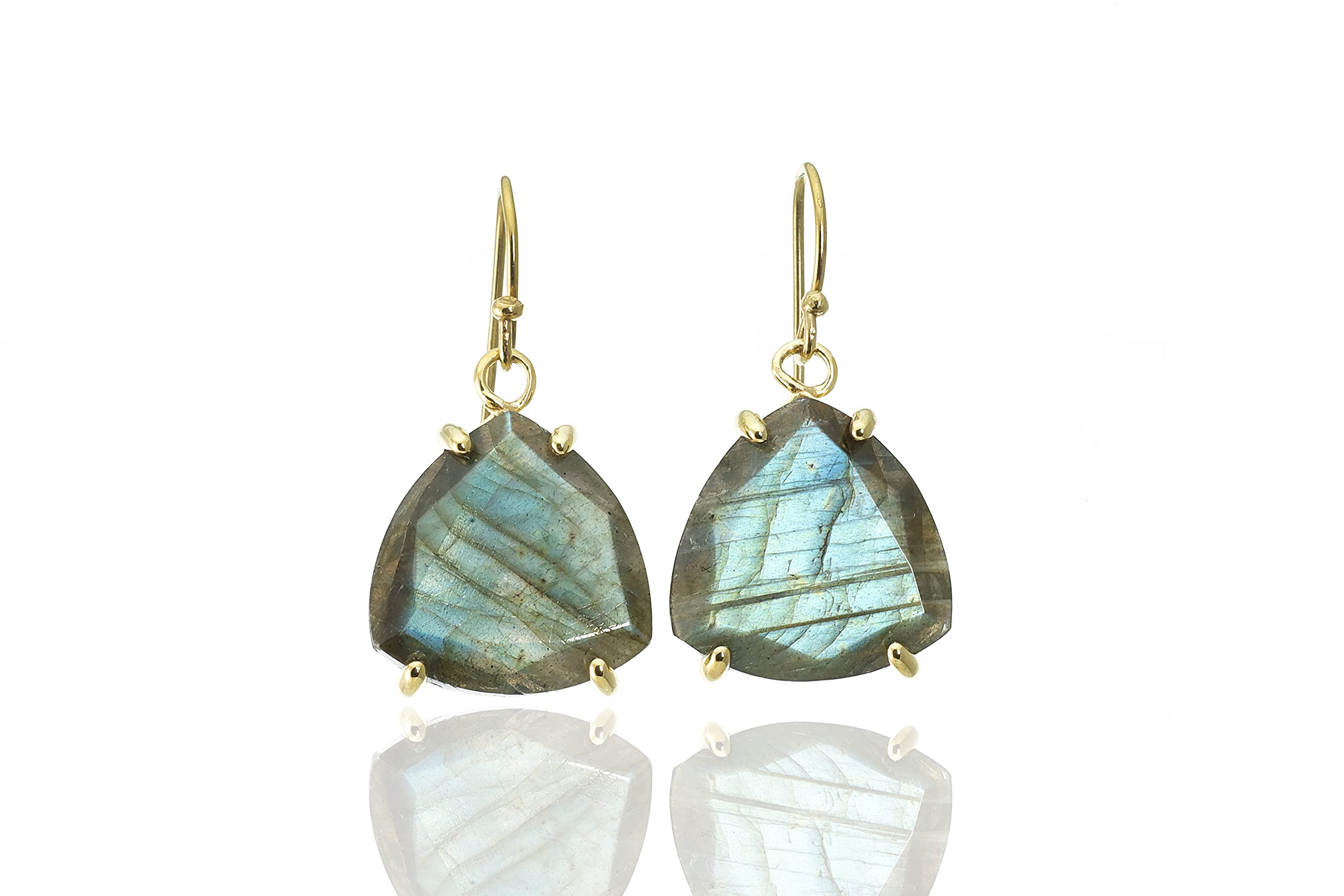 Labradorite Triangle Dangle Earrings - Gold Hook Earrings with Semiprecious Stones - Enchanting Unique Jewelry for Women - Perfect for Parties, Weddings & Everyday Wear