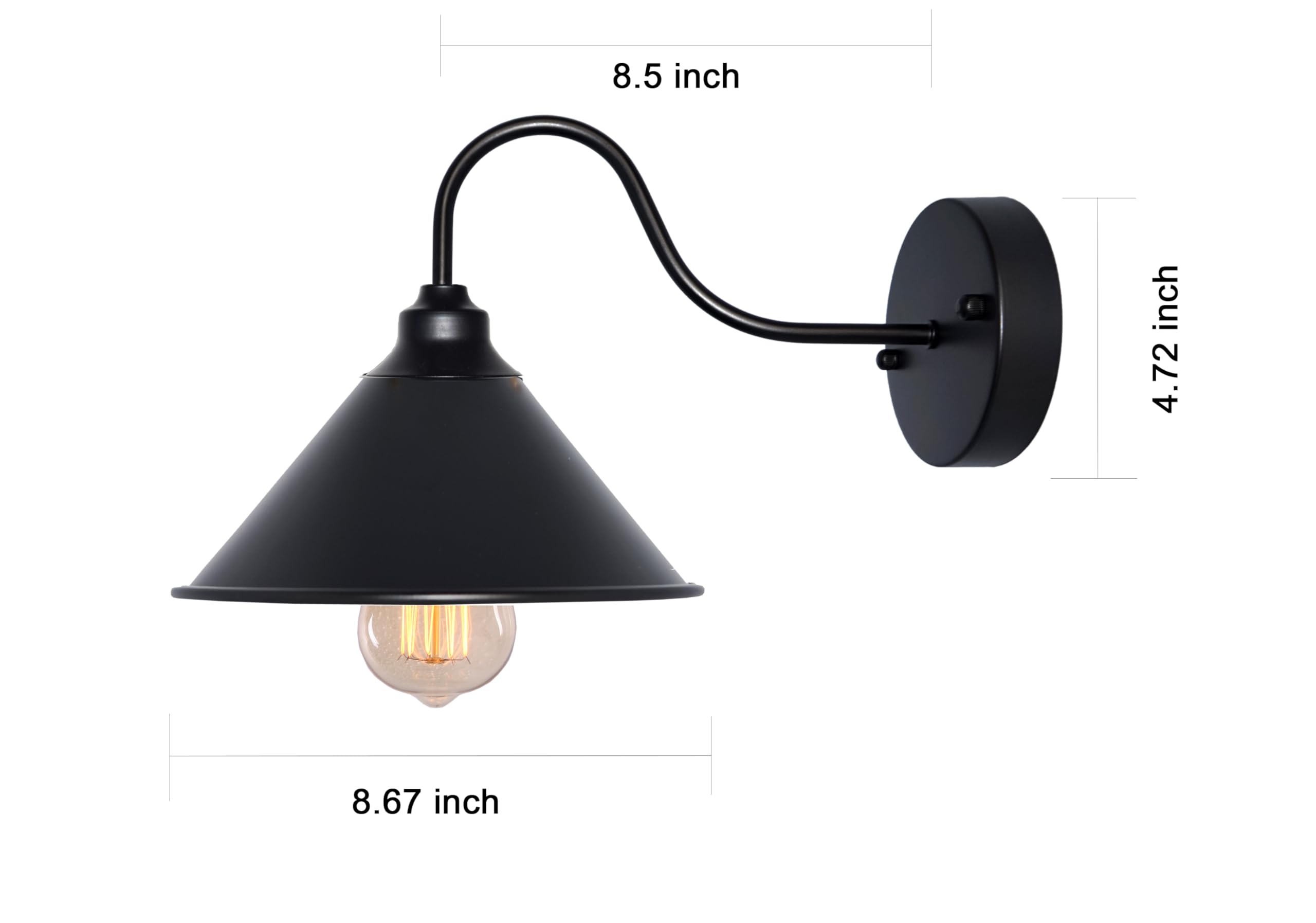 BRIGTTESS Black Industrial Wall Sconce Lights - Vintage Farmhouse Gooseneck Wall Light Fixtures with E26 Base (2 Pack) - Perfect for Bedroom, Living Room, and Entryway Lighting