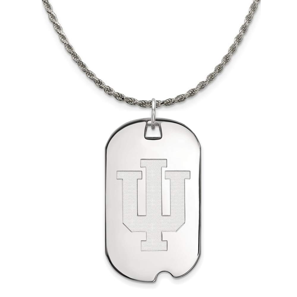 Black Bow Sterling Silver Indiana U Large Dog Tag Pendant Necklace - Perfect for Gifts, Military Appreciation & Everyday Wear