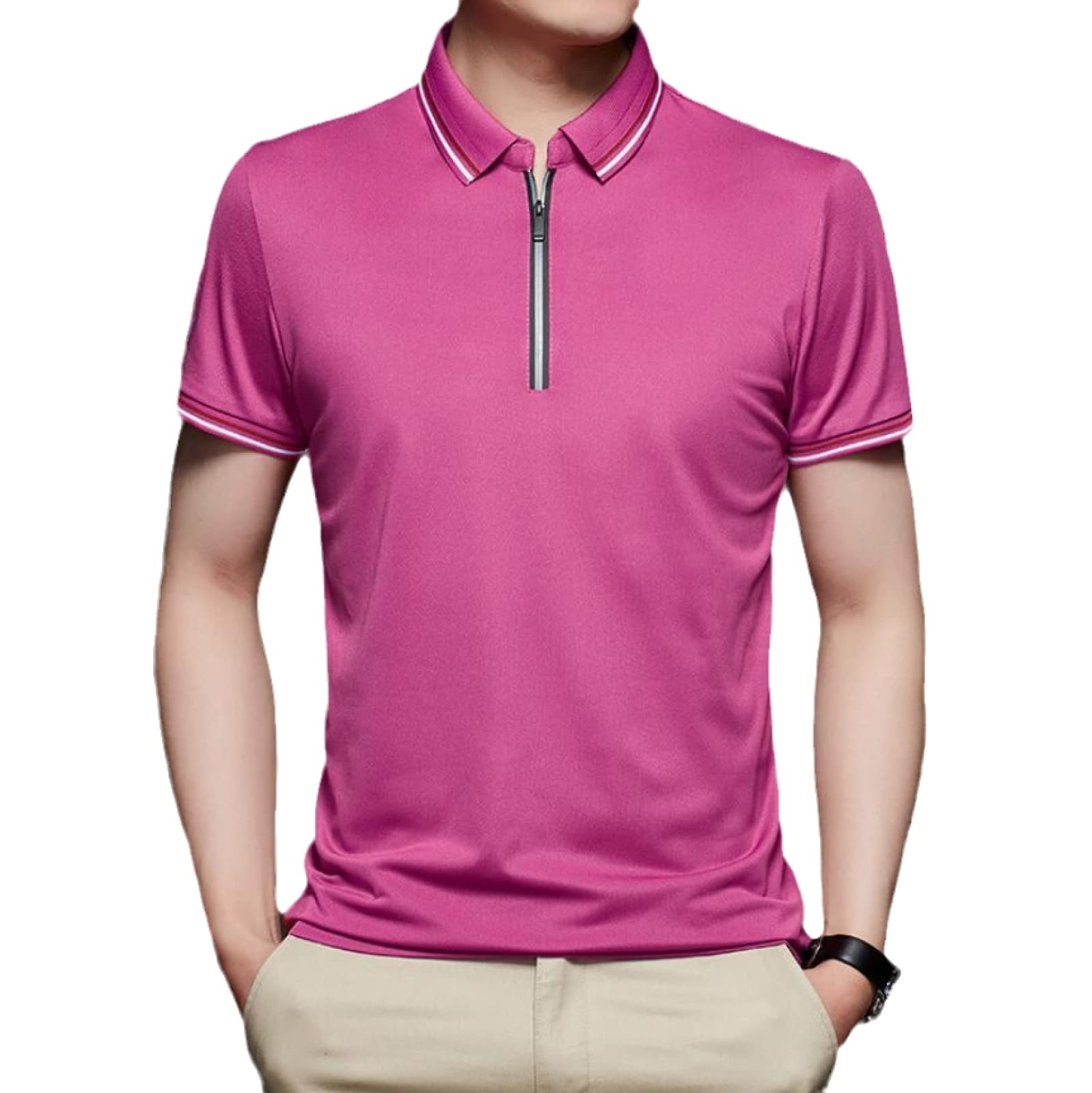 Men's Cool & Breathable Short Sleeve Polo Shirt with Zipper Collar - Summer Fashion Tops for Casual Wear, Golf, Office & Outdoor Activities