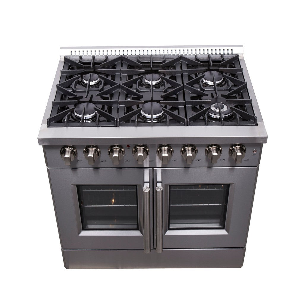 Forno Galiano 36-inch 5.36 cu. ft. Stainless Steel French Door Dual Fuel Range - Gas Cooktop & Electric Oven (Model FFSGS6356 36) | Perfect for Modern Kitchens, Home Chefs & Entertaining