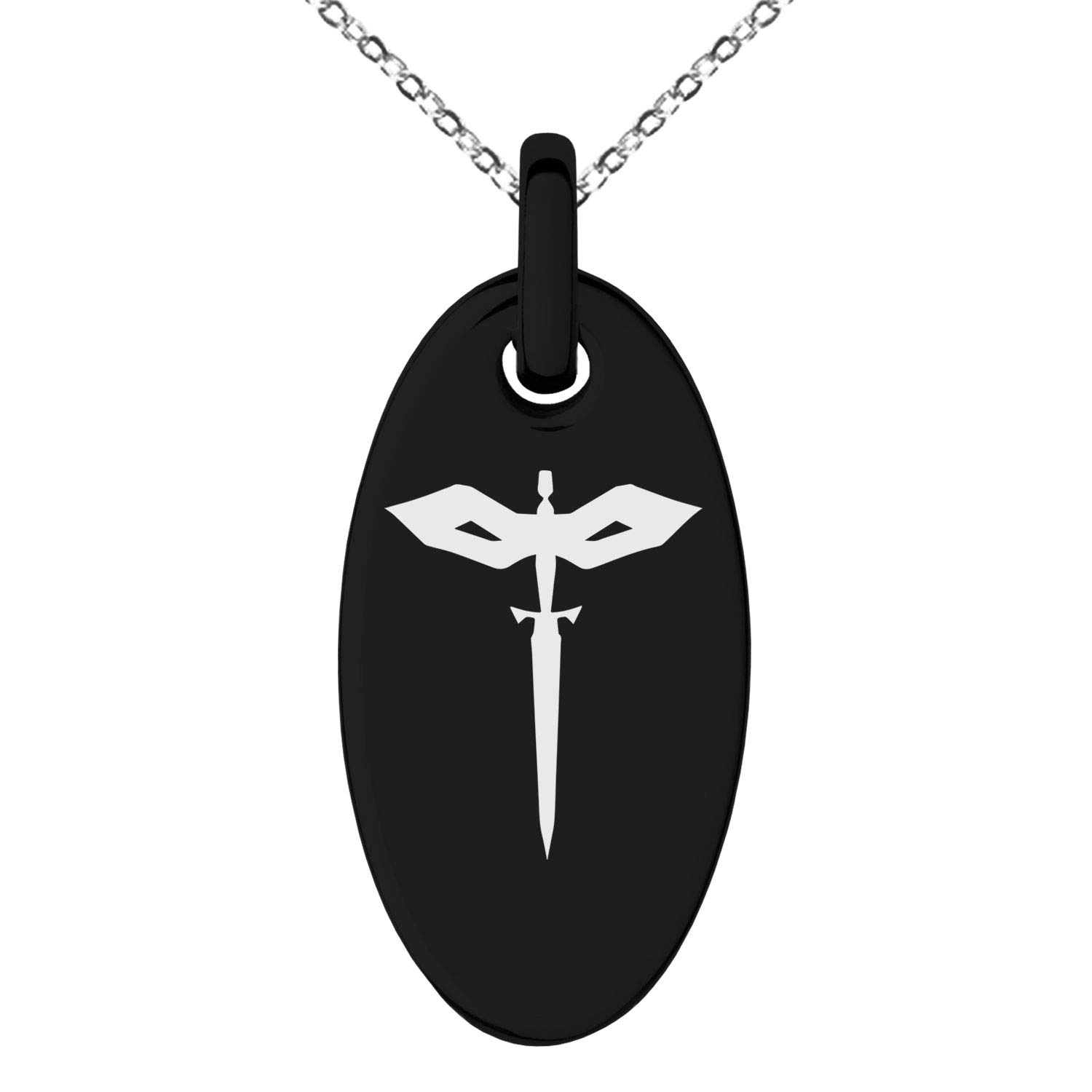 Stainless Steel Rogue Emblem Small Oval Charm Pendant Necklace for Women - Gothic Punk Jewelry Gift for Cosplay, LARP & Everyday Wear