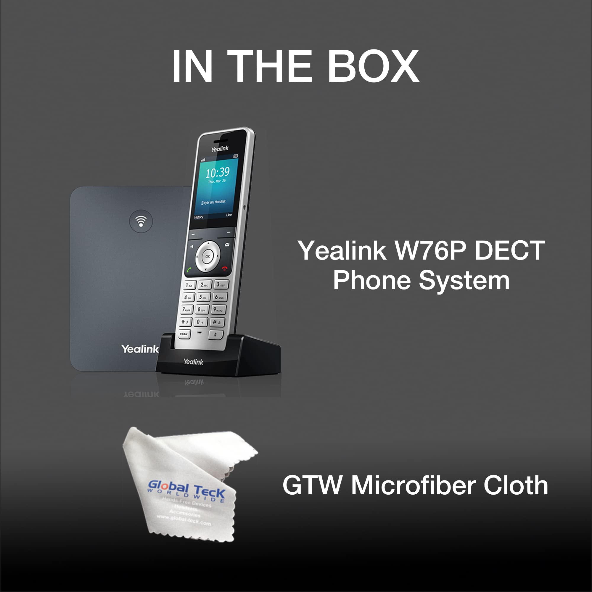 Yealink W76P DECT VoIP Business Cordless Phone System with W56H Handset - HD Voice, 300m Range, 5-Line Support - Ideal for Office, Home Office & Remote Work - Includes Microfiber Cloth