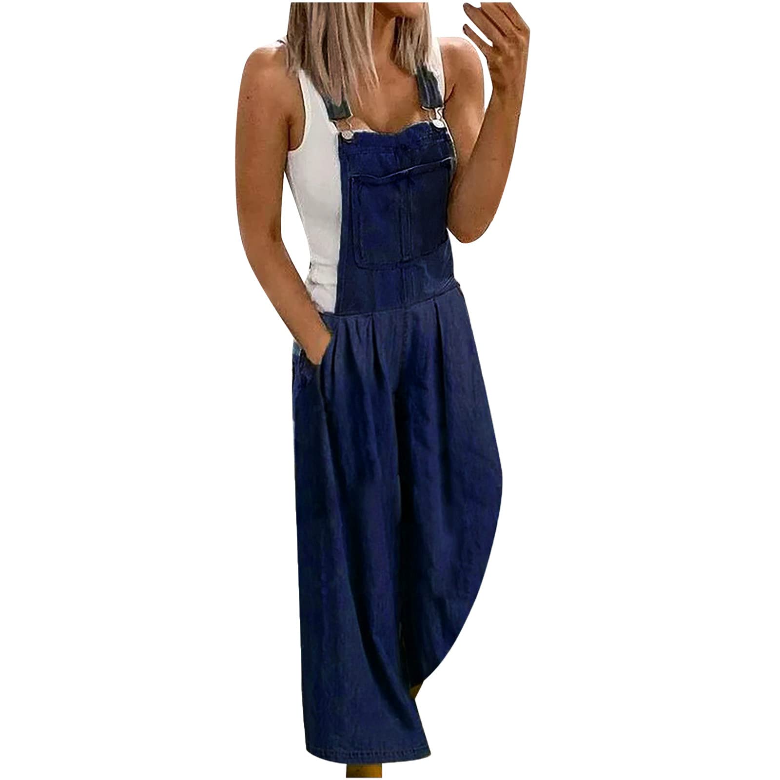 Women's Plus Size Stretch Denim Romper Overalls - Baggy Wide Leg Jumpsuit with Bib for Casual Outfits | Perfect for Summer, Festivals & Everyday Wear
