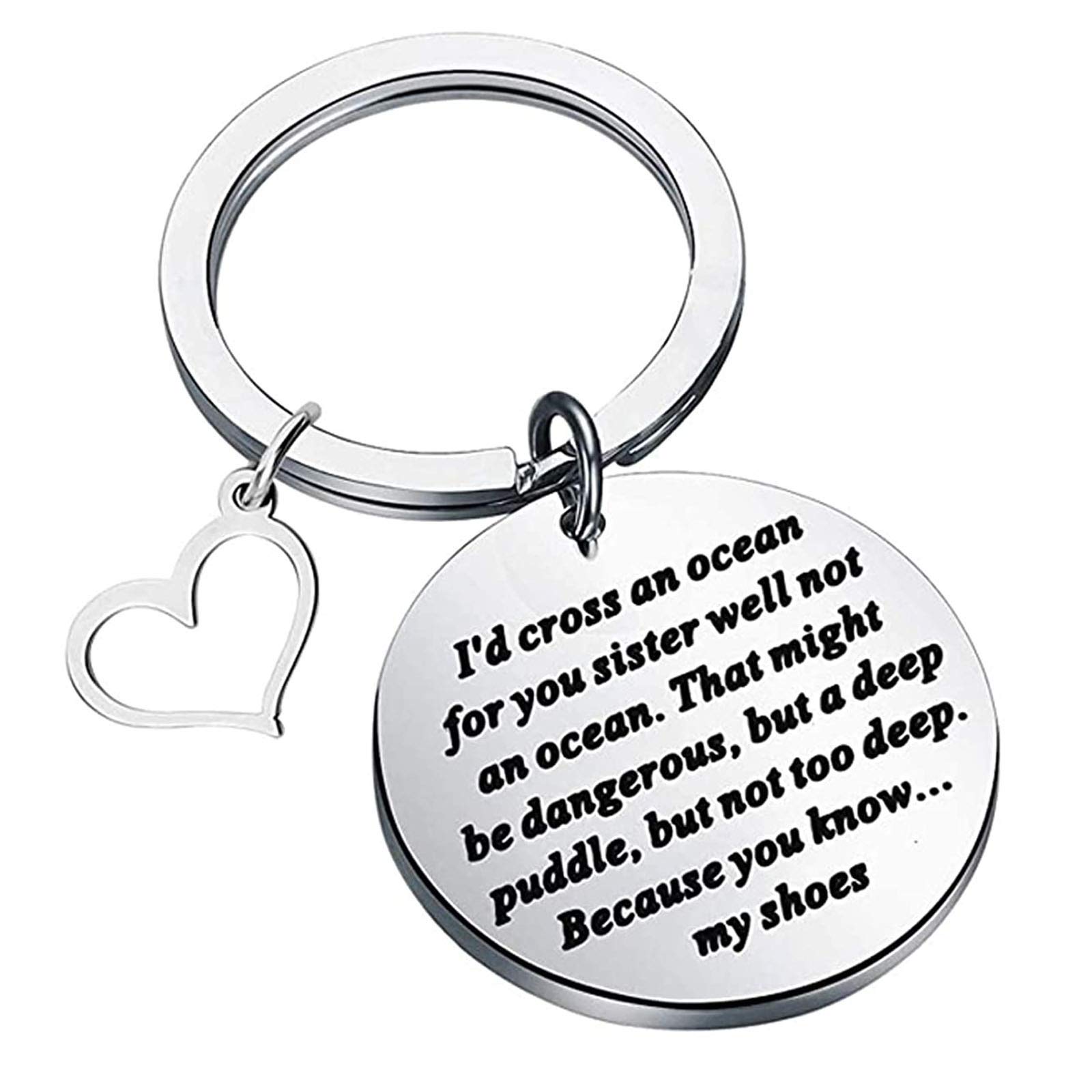 FEELMEM Sister Keychain - Best Friendship Gift for Sisters - 'I'd Cross an Ocean for You' Engraved Keyring - Perfect for Birthdays, Anniversaries & Long Distance Friendship Tokens