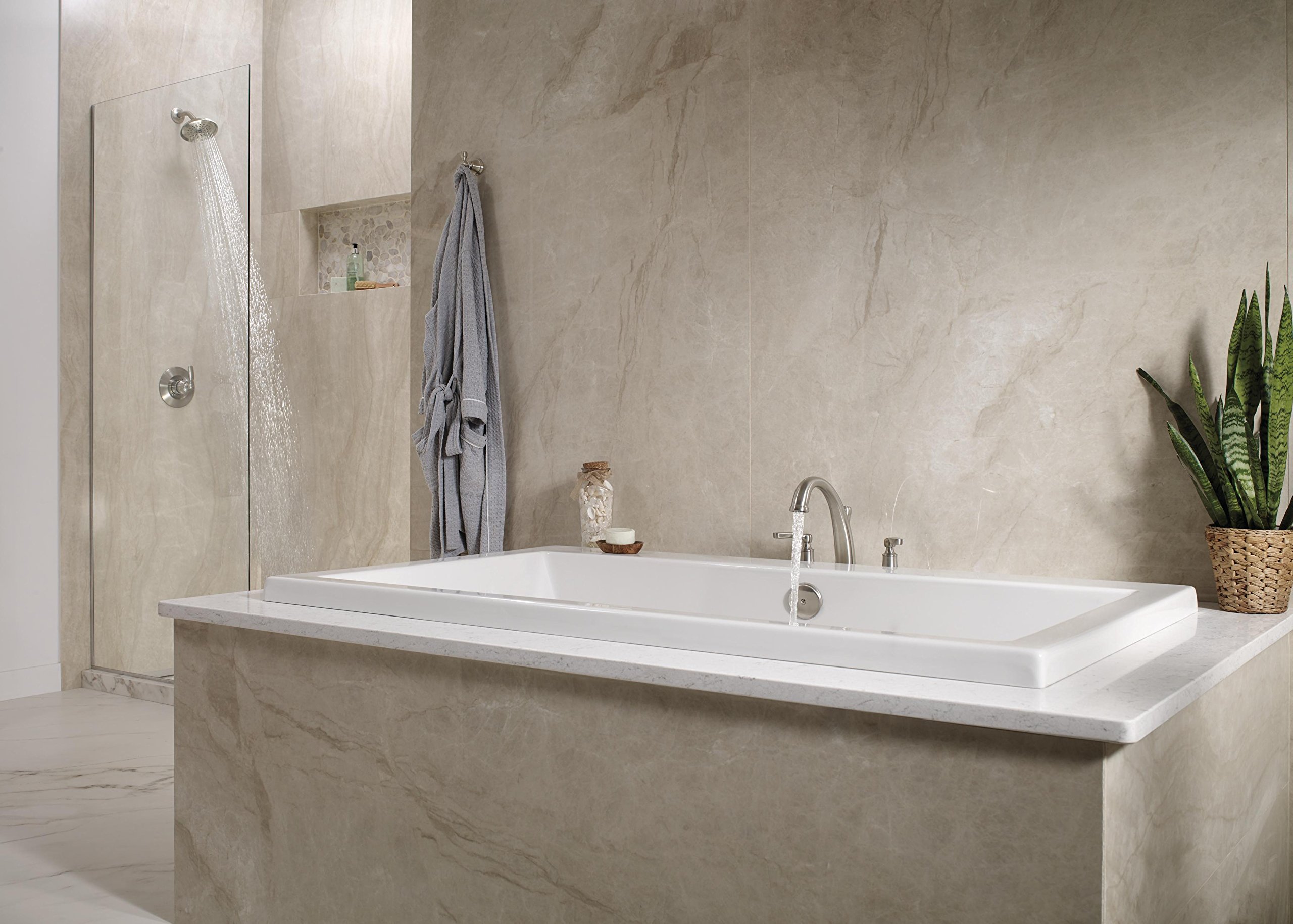Delta Faucet Woodhurst Roman Tub Faucet T2732-SS - Stainless Steel Classic Bathtub Faucet with Handles - Bathroom Fixtures (Valve Sold Separately) - Perfect for Luxury Bathrooms, Spa Retreats & Master Suites