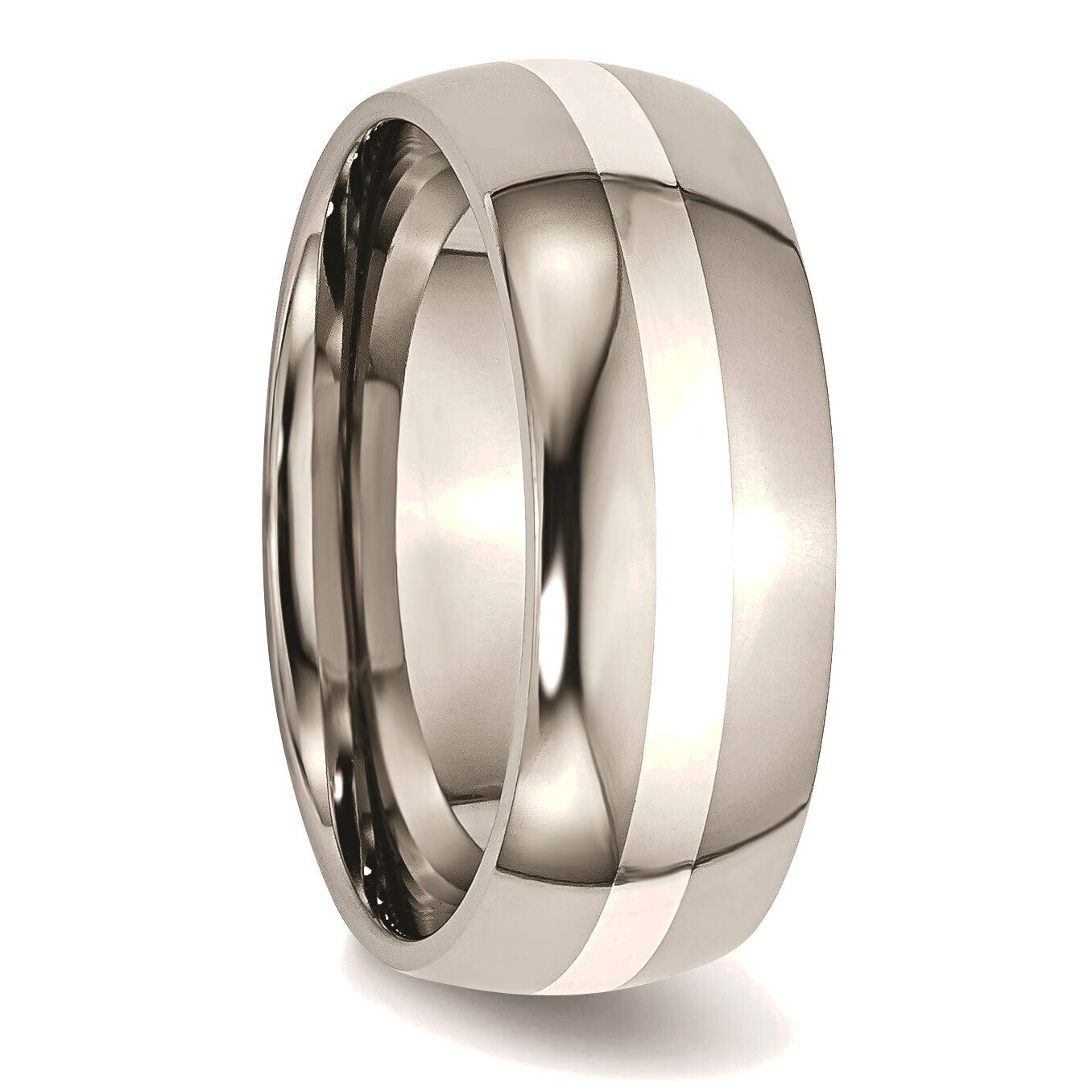 Bonyak Jewelry 8mm Titanium Solid Sterling Silver Inlay Polished Wedding Band Ring for Men Size 7.5 - Perfect for Anniversary, Engagement, and Everyday Wear