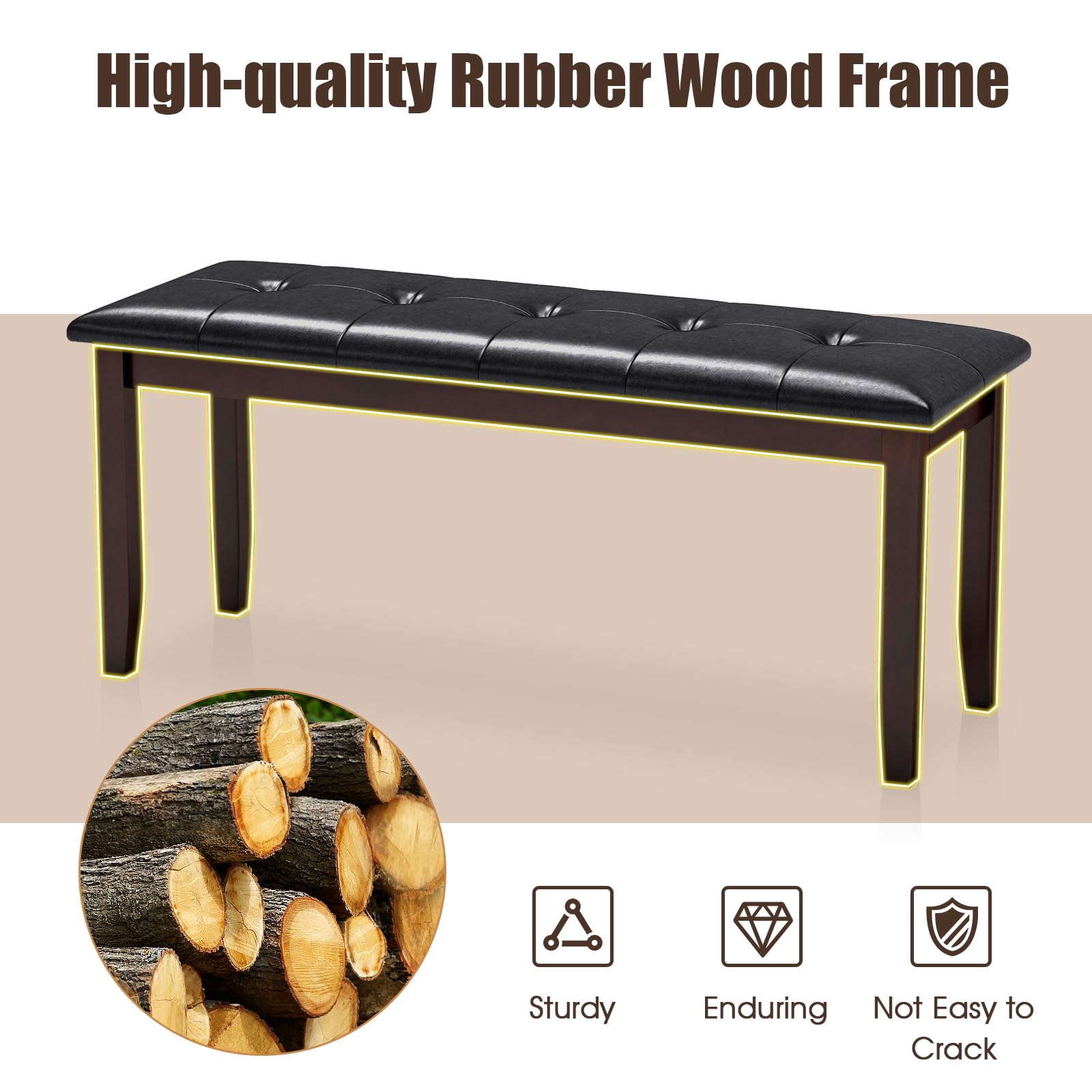 Giantex Traditional Upholstered Dining Room Bench - PU Leather Entryway Bench for Hallway, Bedroom End of Bed & Ottoman - Perfect for Living Room, Entry Hall and Bedroom Decor (Brown)