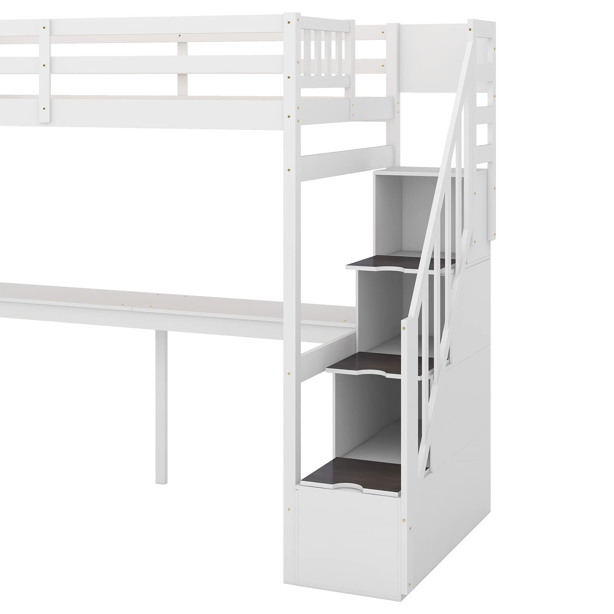 **MERITLINE Twin Loft Bed with Desk & Stairs - Wooden Loft Bed with Storage for Kids, Girls & Boys - Space-Saving Bedroom & Dorm Furniture (White, Twin Size) - Perfect for Small Rooms, Apartments & Shared Spaces**