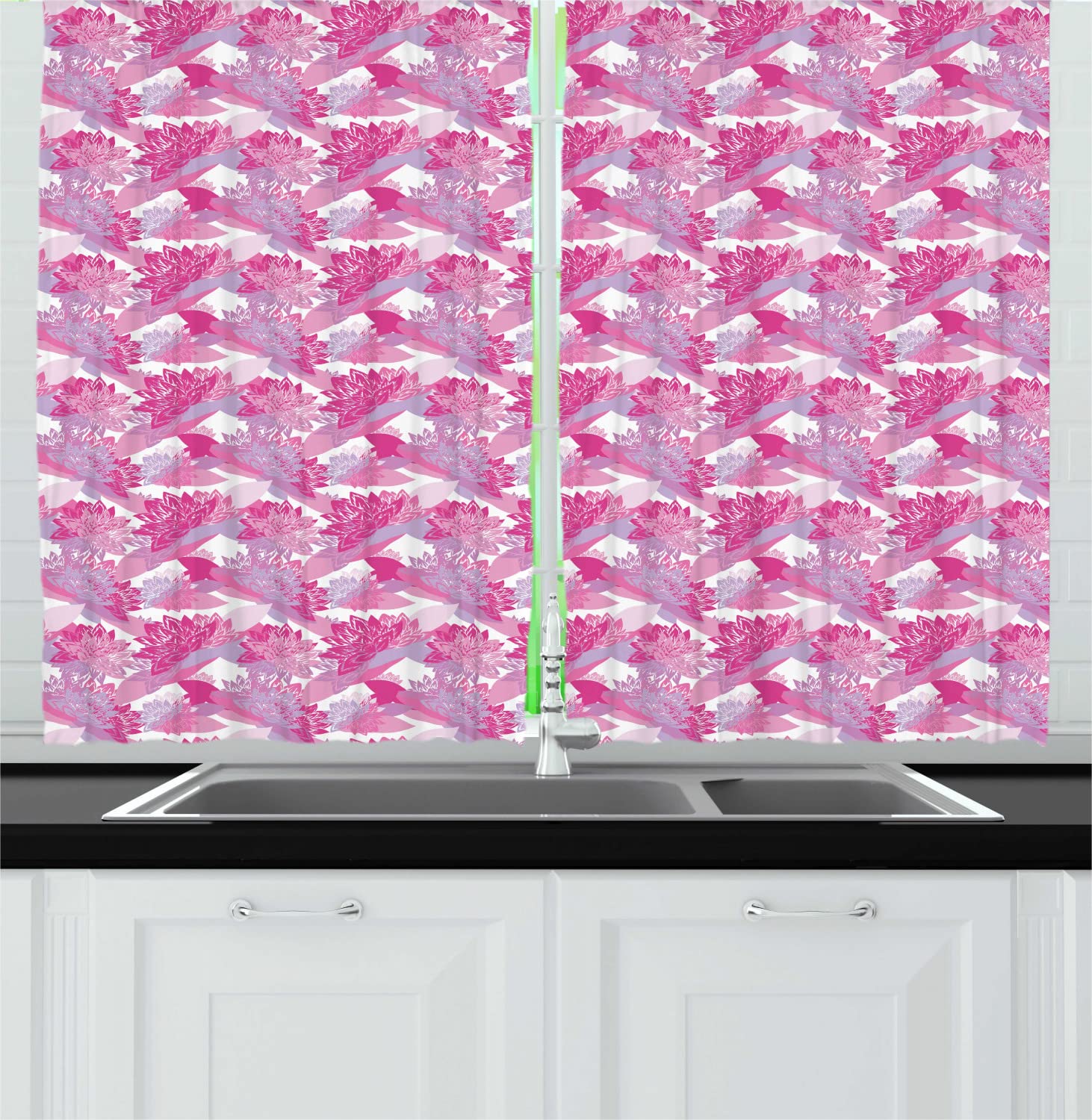Ambesonne Floral Kitchen Curtains - Shabby Chic Lotus Flower Bouquet Design, 55