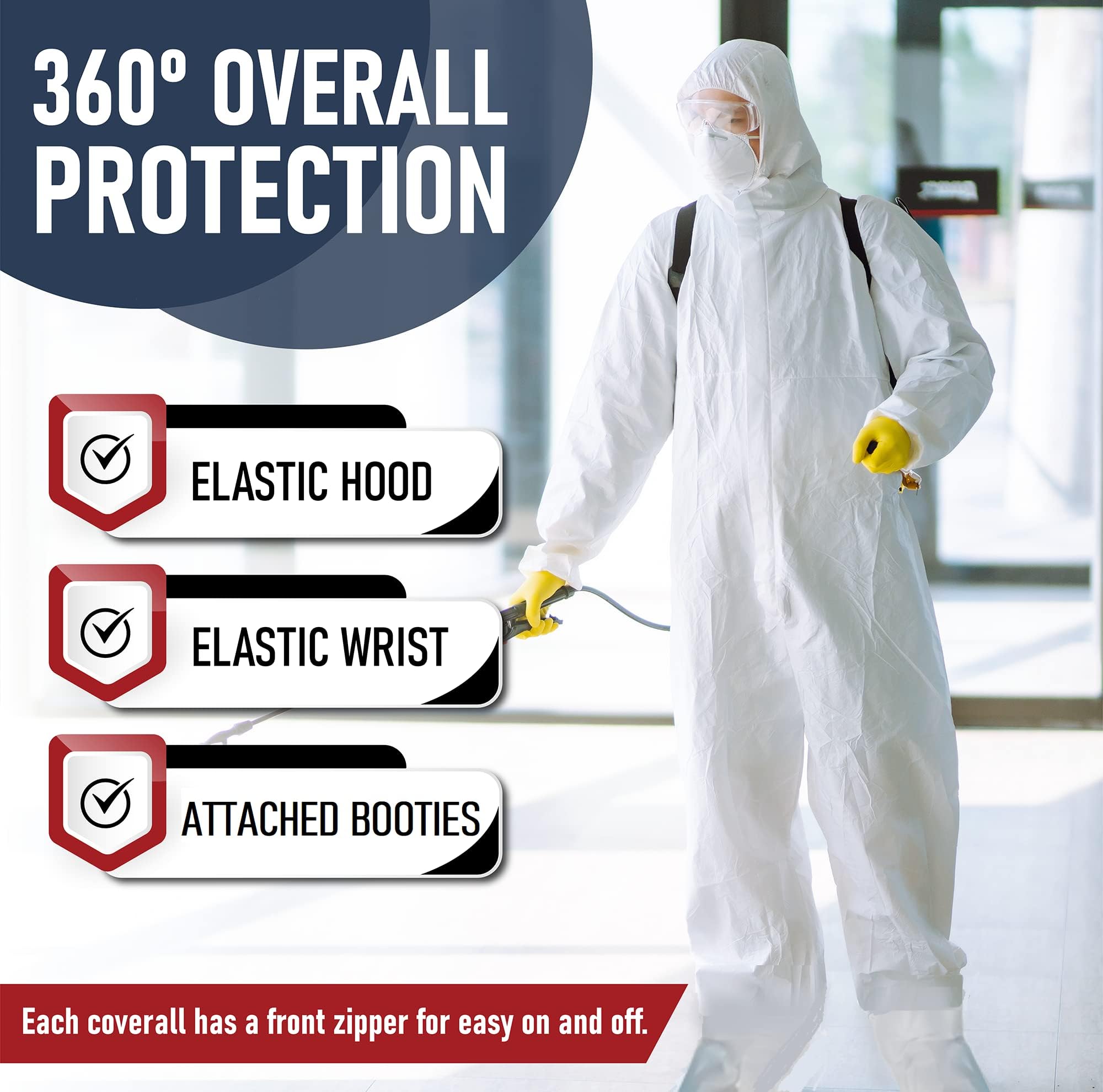 Disposable Hazmat Suits 25 Pack - Full Body Protective Coveralls with Attached Hood & Boots | Heavy Duty Water Resistant Painters Suit for Adults | Breathable Chemical Protection | Ideal for Painting, Construction, Chemical Handling & Emergency Response