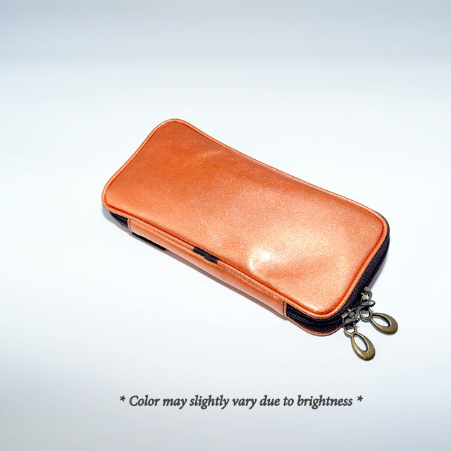 Po810Ov Enameled Brush Pouch - Orange Vermilion Makeup Organizer [HC1390] | Perfect for Travel, Cosmetics Storage & Artist Brush Protection