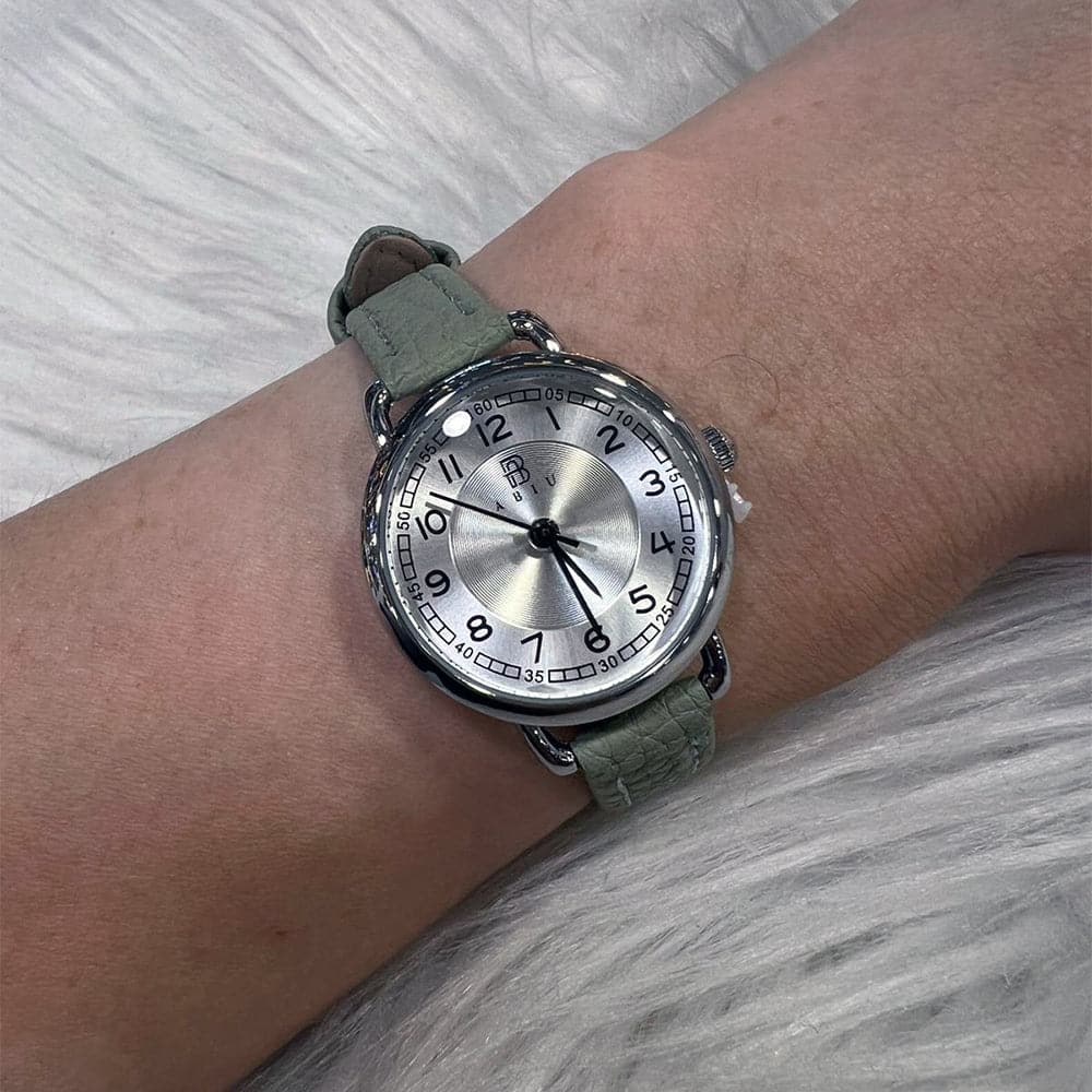 Elegant Analog Green Leather Strap Women's Watch AB 6118 S GN L - Perfect for Office, Casual Wear & Special Occasions