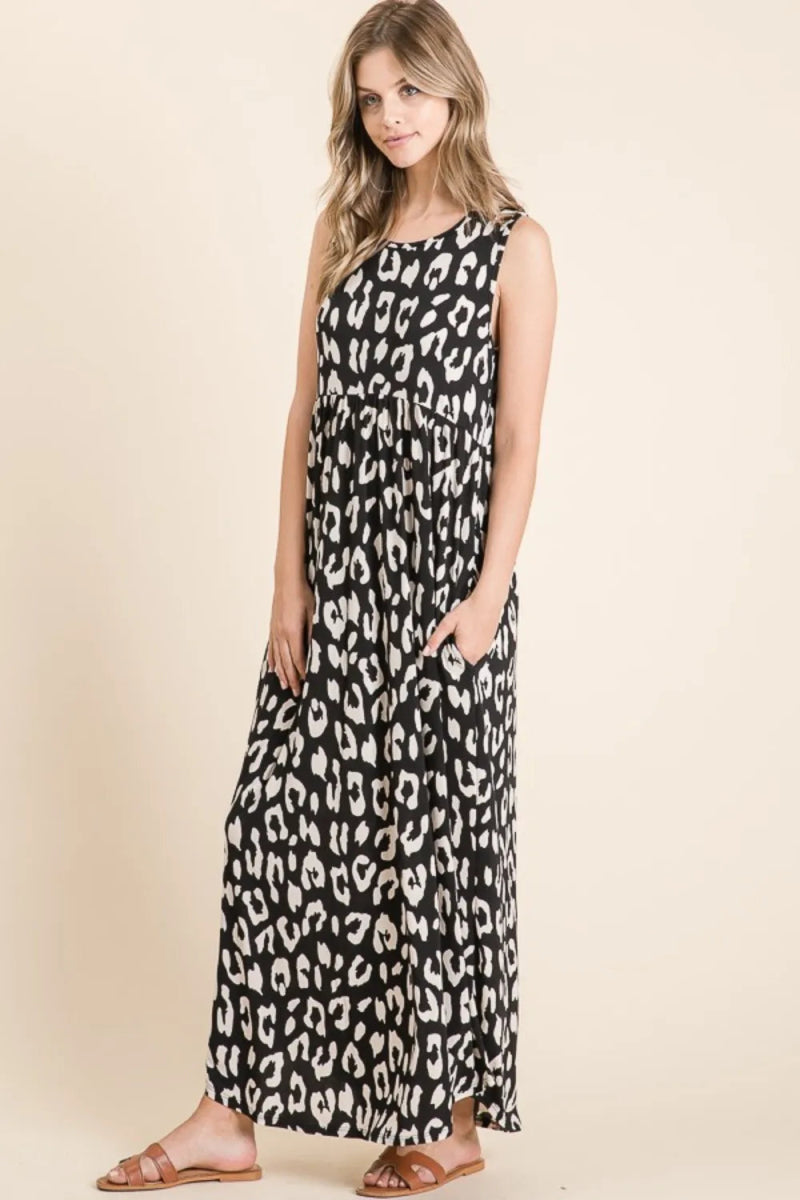 BOMBOM Leopard Print Maxi Dress with Pockets - Stylish & Comfortable Women's Summer Dress for Beach, Party & Casual Wear