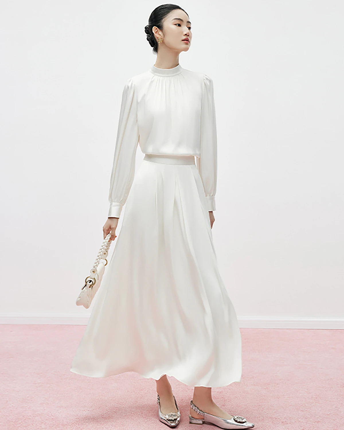 Elegant Silk Pleated Maxi Skirt for Women - Flowy High Waist A-Line Long Skirt - Perfect for Weddings, Parties & Summer Outfits