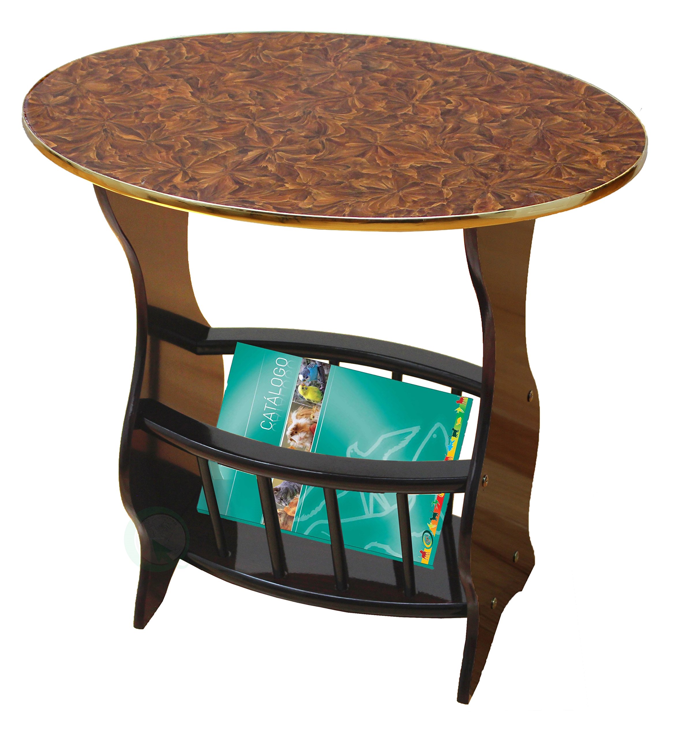 Uniquewise(TM) Oval Side Table with Magazine Holder - Espresso Brown Finish - Modern End Table for Living Room, Bedroom & Office - Compact Coffee Table with Storage Shelf