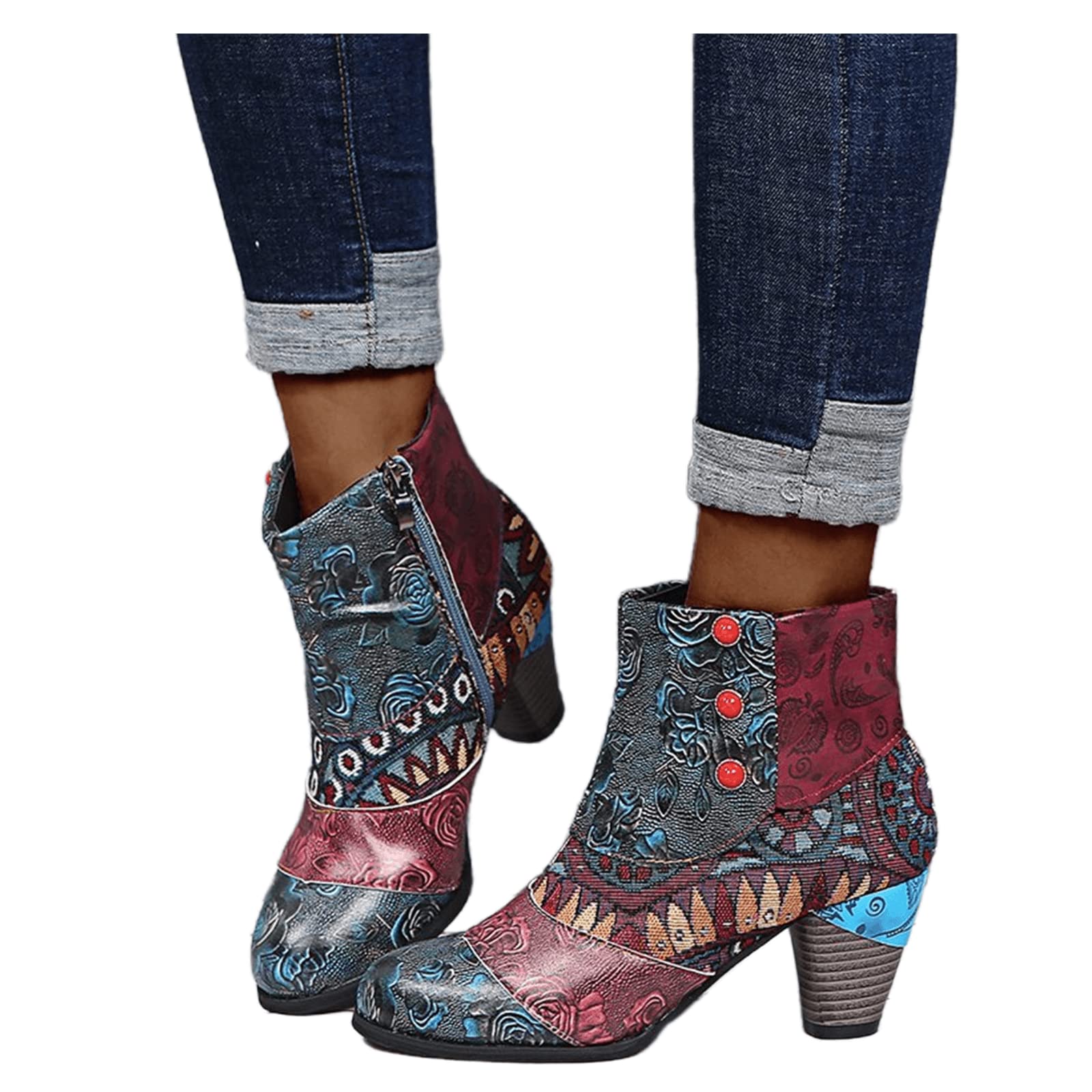 Lausiuoe Women's Ankle Boots - Chunky Heel Slip On Pointed Toe Booties with Side Zipper | Wide Width Western Style | Perfect for Office, Party & Casual Outfits