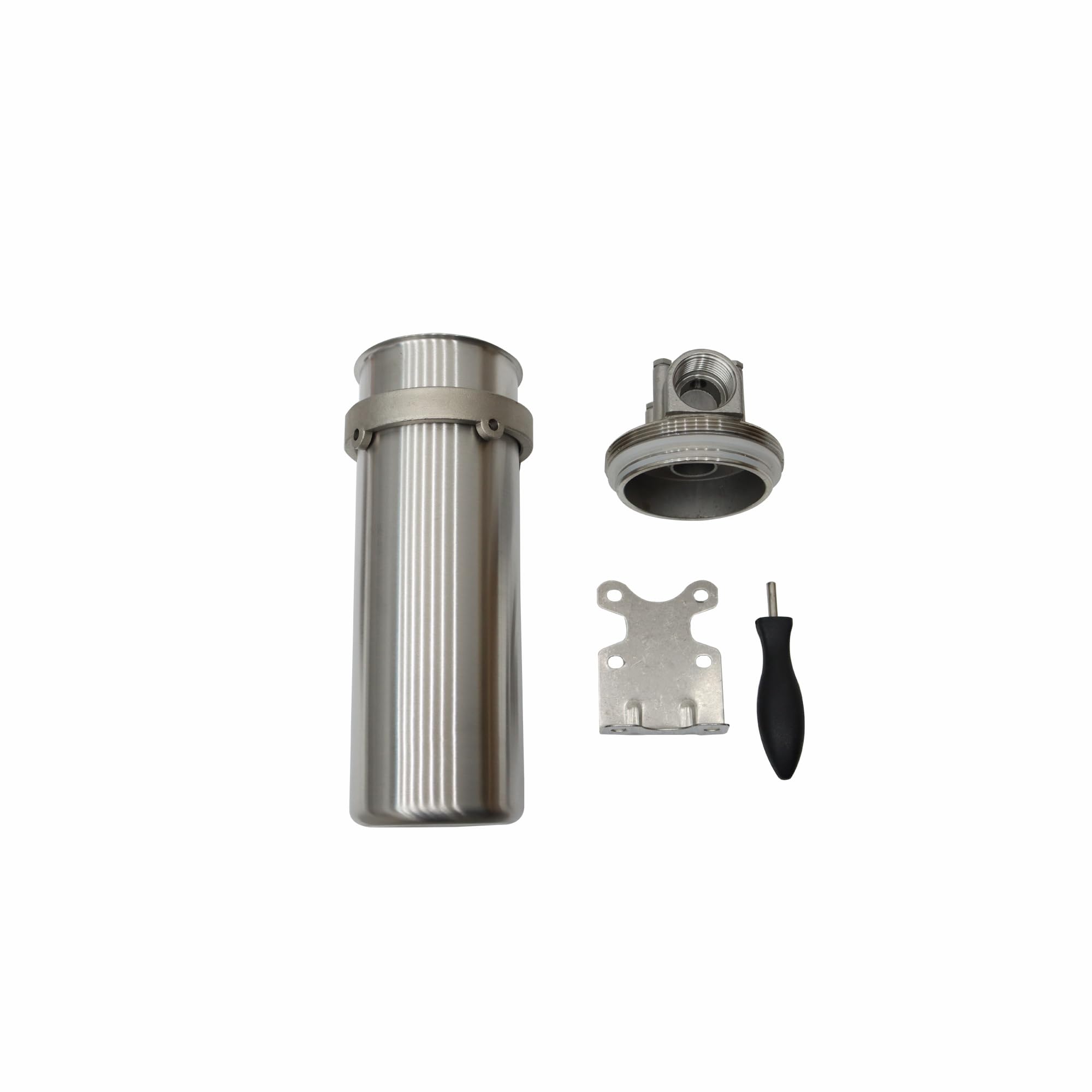 Heavy Duty 10 Inch Stainless Steel Water Filter Housing with 1 Inch NPT Inlet/Outlet - Includes Bracket and Wrench Pin for Whole House Water Filtration System | Perfect for Residential, Commercial and Industrial Water Purification Applications