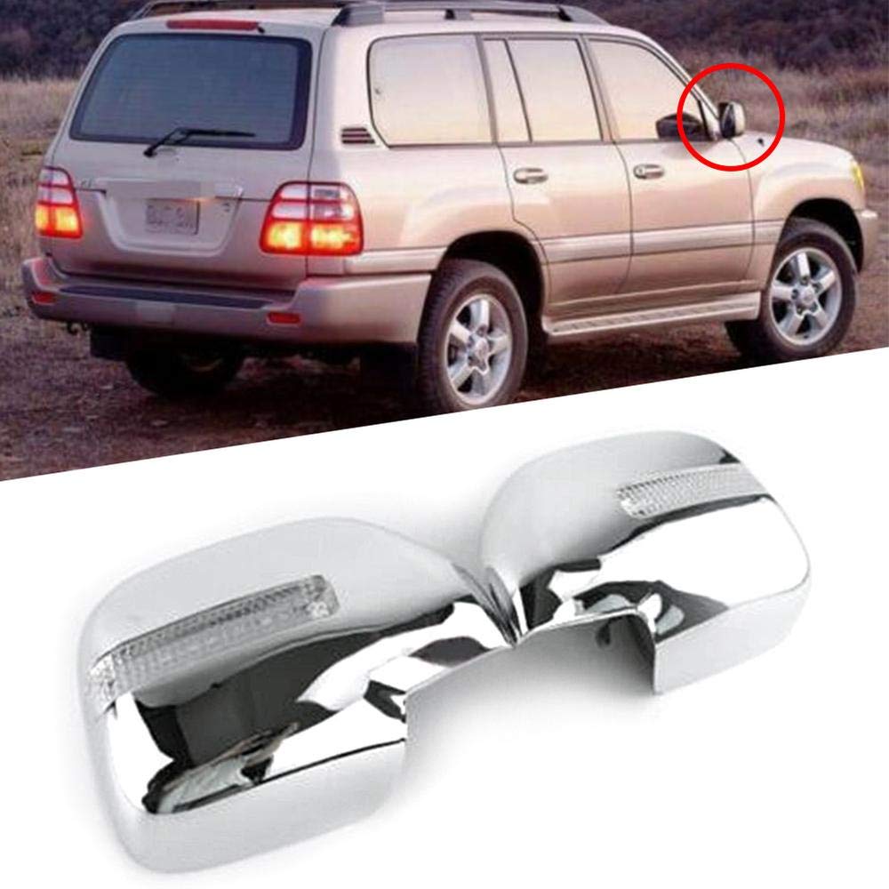2pcs Chrome LED Side Mirror Cover Caps for Toyota Land Cruiser 100 FJ100 (1998-2007) - Waterproof Exterior Accessories for Off-Road Driving & Night Safety