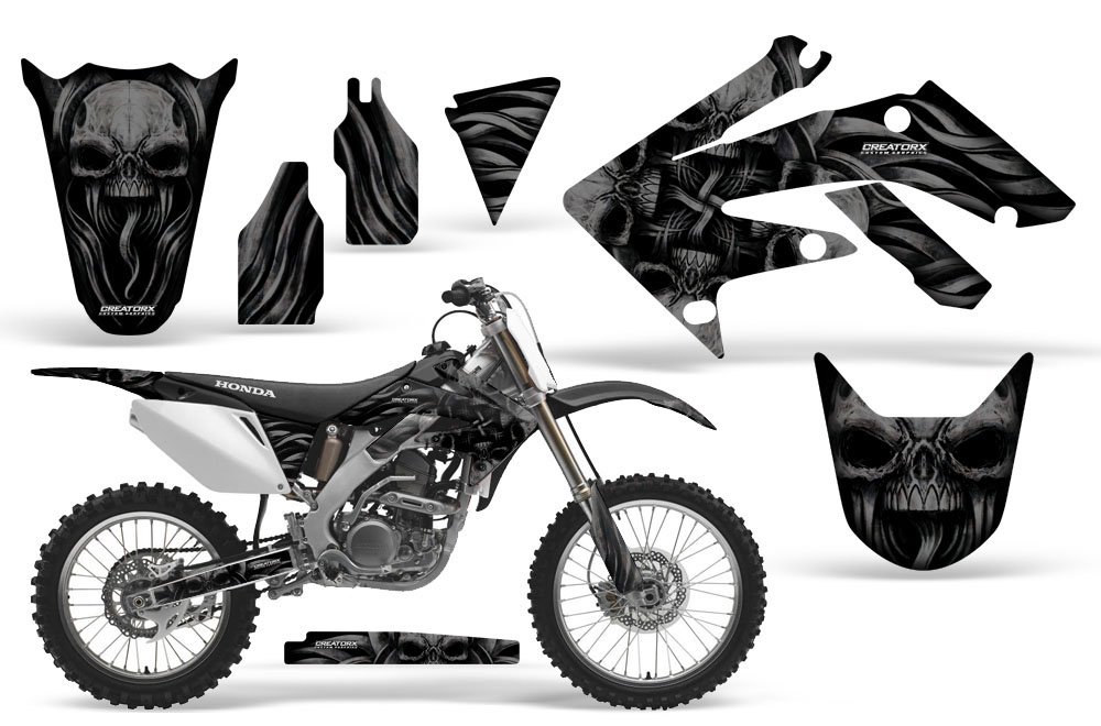 Honda CRF250R Graphics Kit - Skullcified Black Decals & Stickers for Motorcycle Customization | Off-Road Racing & Bike Protection