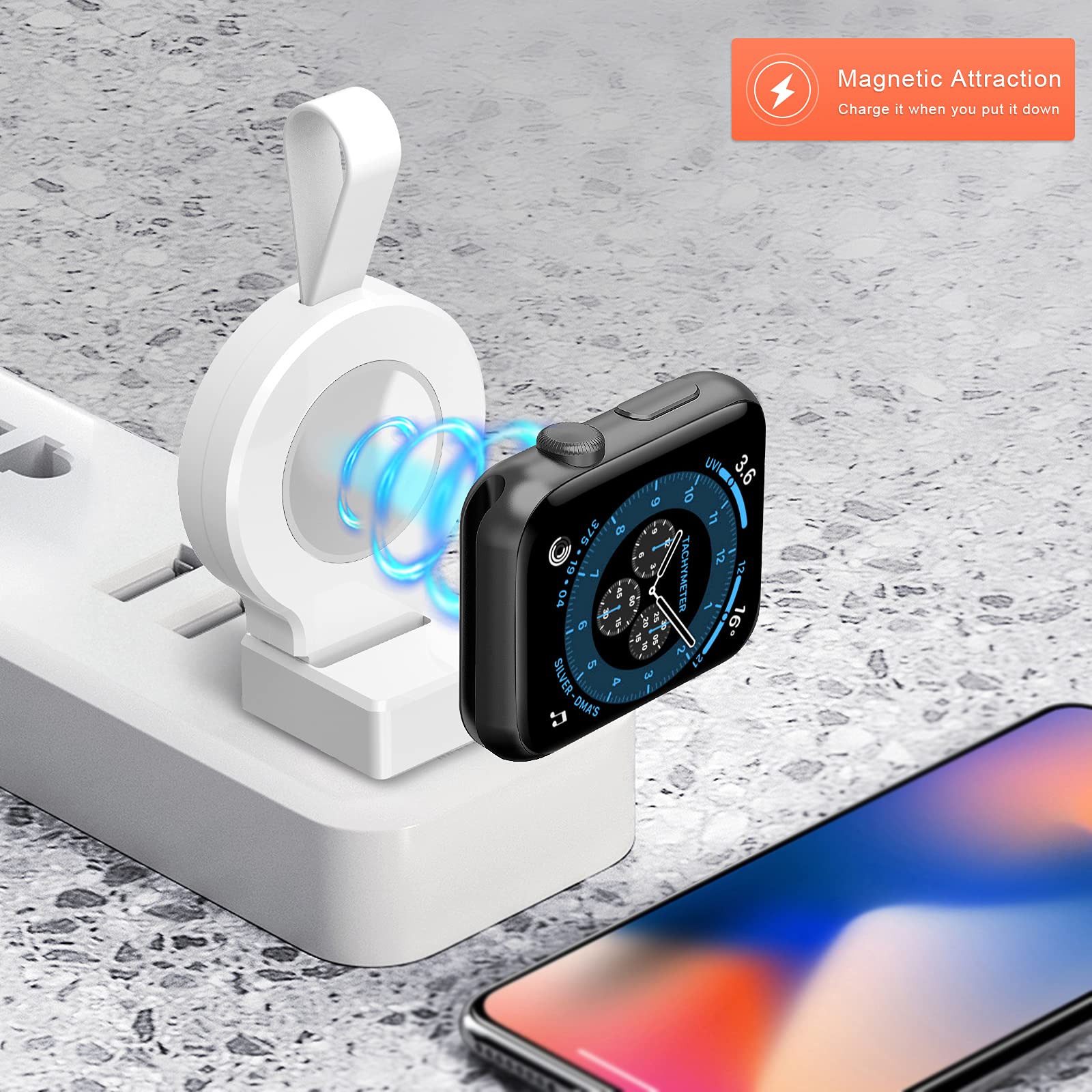 2 Pack Magnetic Wireless Charger for Apple Watch Series 6/5/4/3/2/1/SE (44mm/42mm/40mm/38mm) - Portable USB Fast Charging Pad | Travel, Home & Office Use (Black)