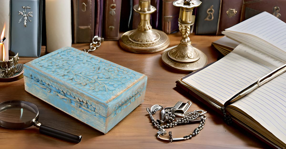 Handmade Wooden Jewelry Box with Blue Wash Finish - Elegant Jewelry Organizer, Keepsake Box & Watch Storage - Perfect Birthday, Housewarming Gift for Women - Ideal for Travel, Home Decor & Daily Jewelry Organization