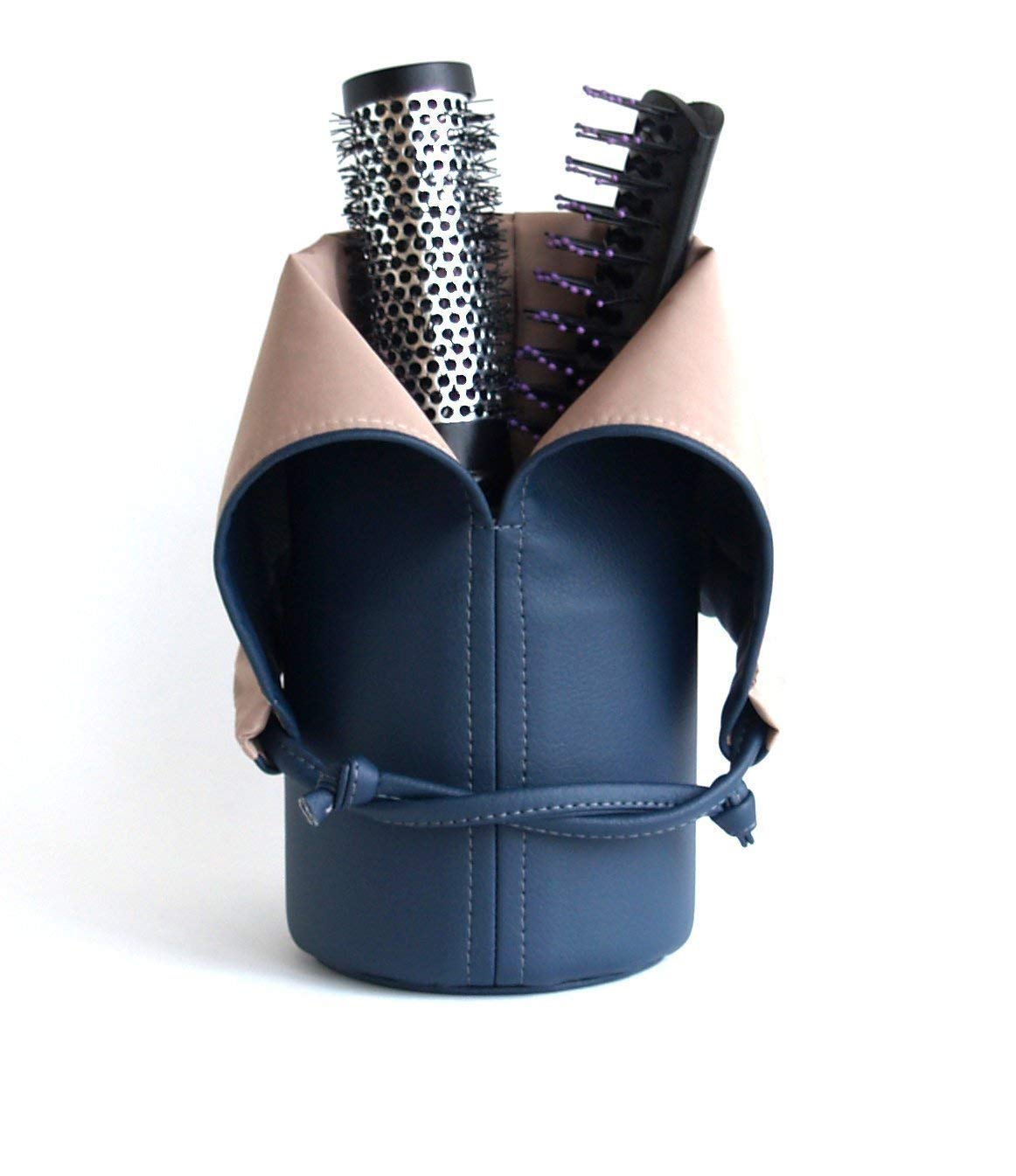 Navy Blue Handmade Makeup Brush Holder - Travel Cosmetic Bag for Women | Gift for Her & Makeup Storage