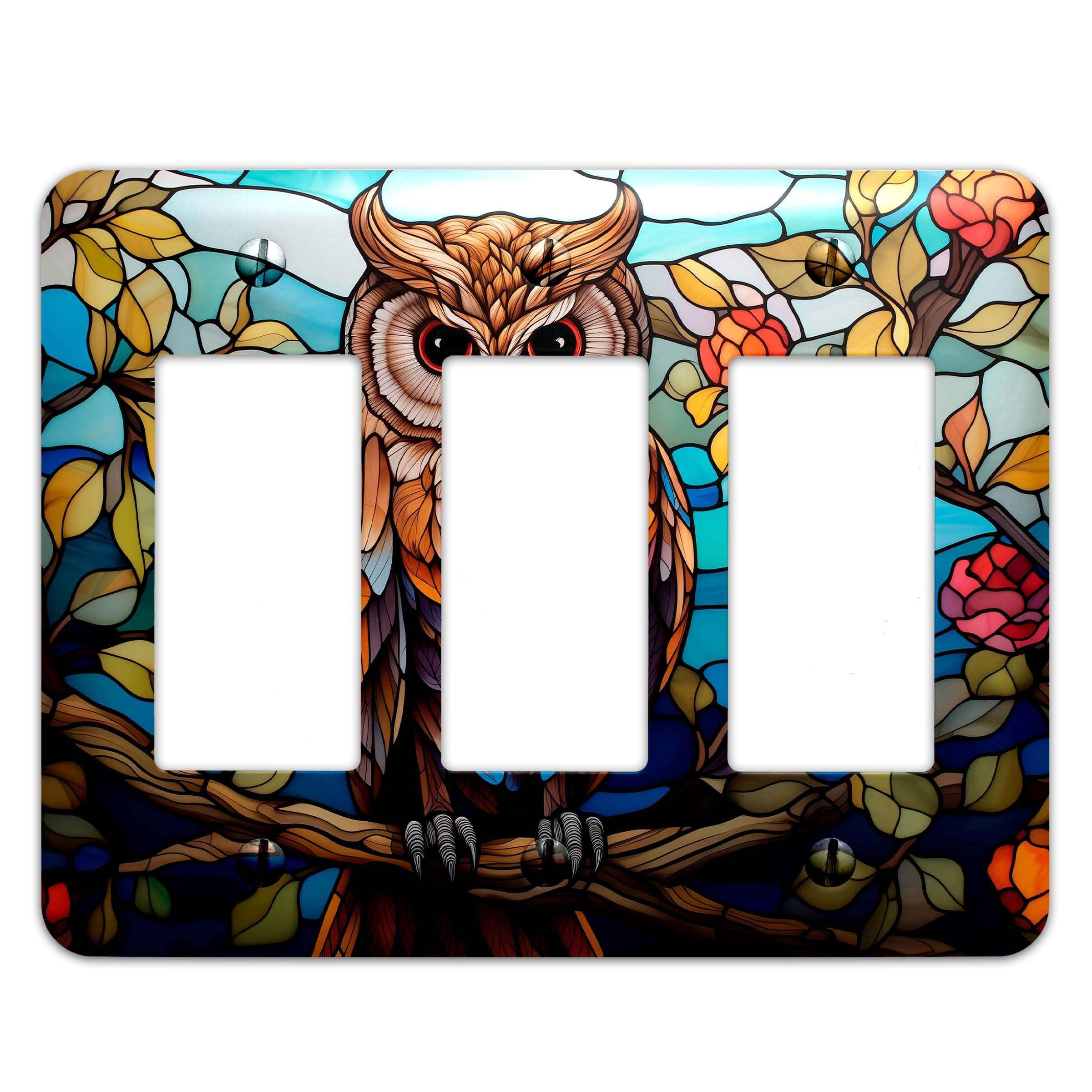 Owl Design Faux Stained Glass Metal Light Switch Plate Cover - Decorative Single Outlet Cover for Home Decor, Bedroom, Living Room - Multiple Sizes Available #4804
