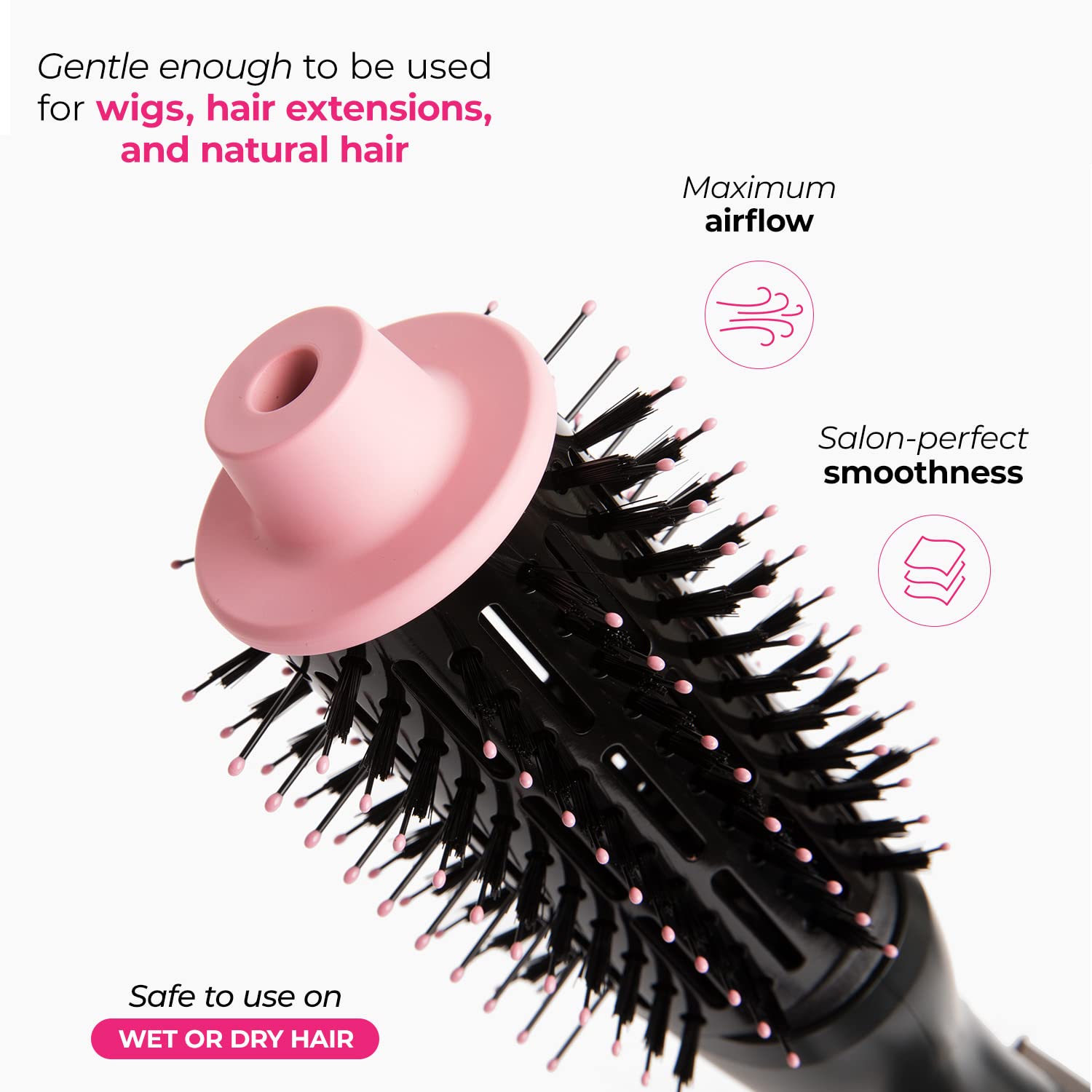 Milano Collection Hot Air Hair Brush Dryer - Lightweight Round Blow Dry Brush for Quick Styling & Volume | Perfect for Human Hair Wigs & Natural Hair | Salon-Quality at Home, Travel & Daily Use (Black)