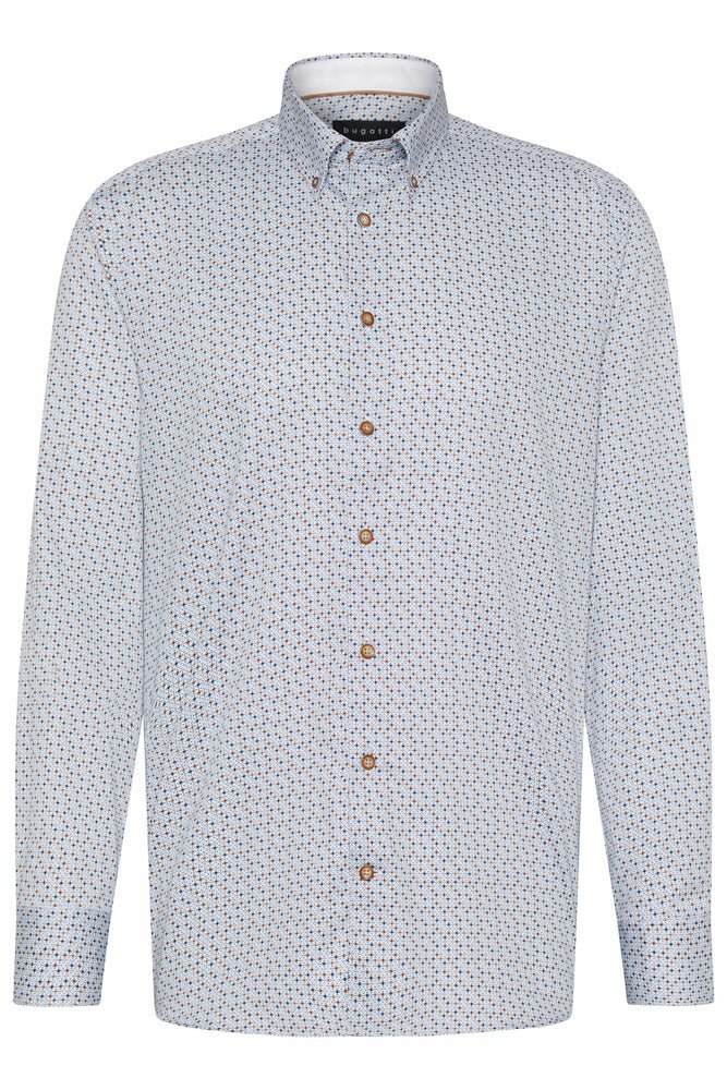 BUGATTI Printed Long Sleeve Shirt for Men - White Multi Color Fashion Casual Wear - Perfect for Office, Party & Everyday Outfits