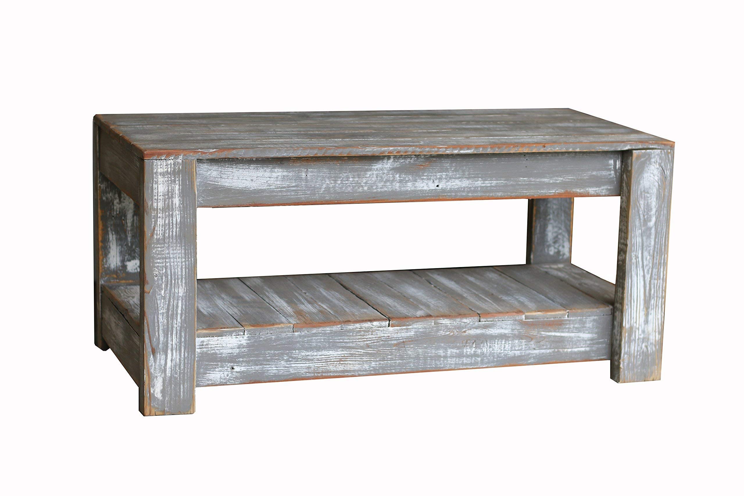 Distressed Gray Coffee Table with Shelf - Rustic Farmhouse Living Room Centerpiece for Cozy Home Decor