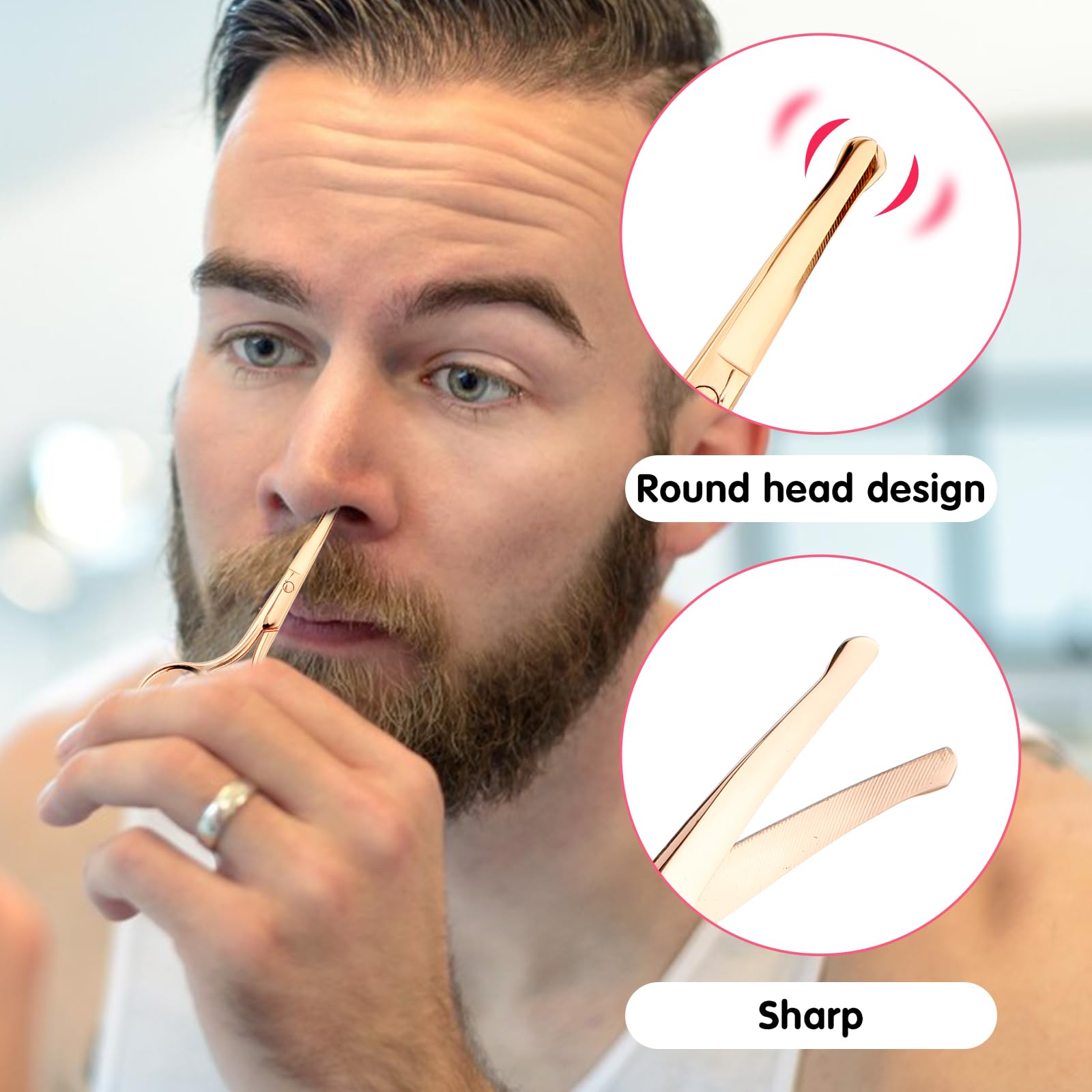 Professional Stainless Steel Eyebrow Scissors for Men - 3-Piece Set with Round Tip Design for Safe Grooming, Nose Hair & Facial Hair Trimming - Perfect for Home, Salon & Travel Use
