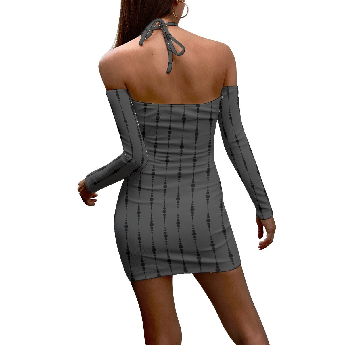 Stylish Gray and Black Halter Lace-Up Dress for Women | Sexy Bodycon Party Dress | Perfect for Night Out, Club Wear, and Special Occasions