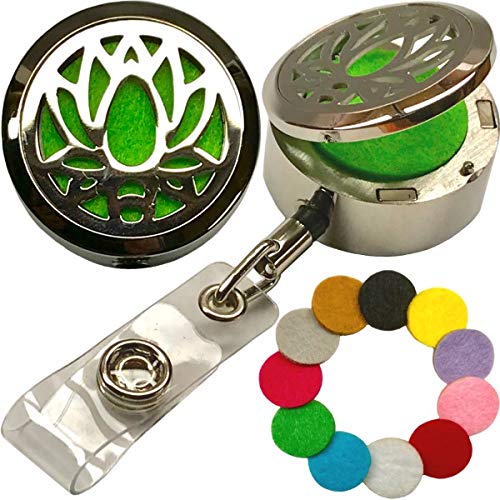 Premium Stainless Steel Essential Oil Diffuser Necklace - Custom Aromatherapy Jewelry with Elegant Locket Design, Retractable Belt Clip & ID Badge Holder (ST Lotus) | Perfect for Stress Relief, Yoga, Meditation & Office Wear