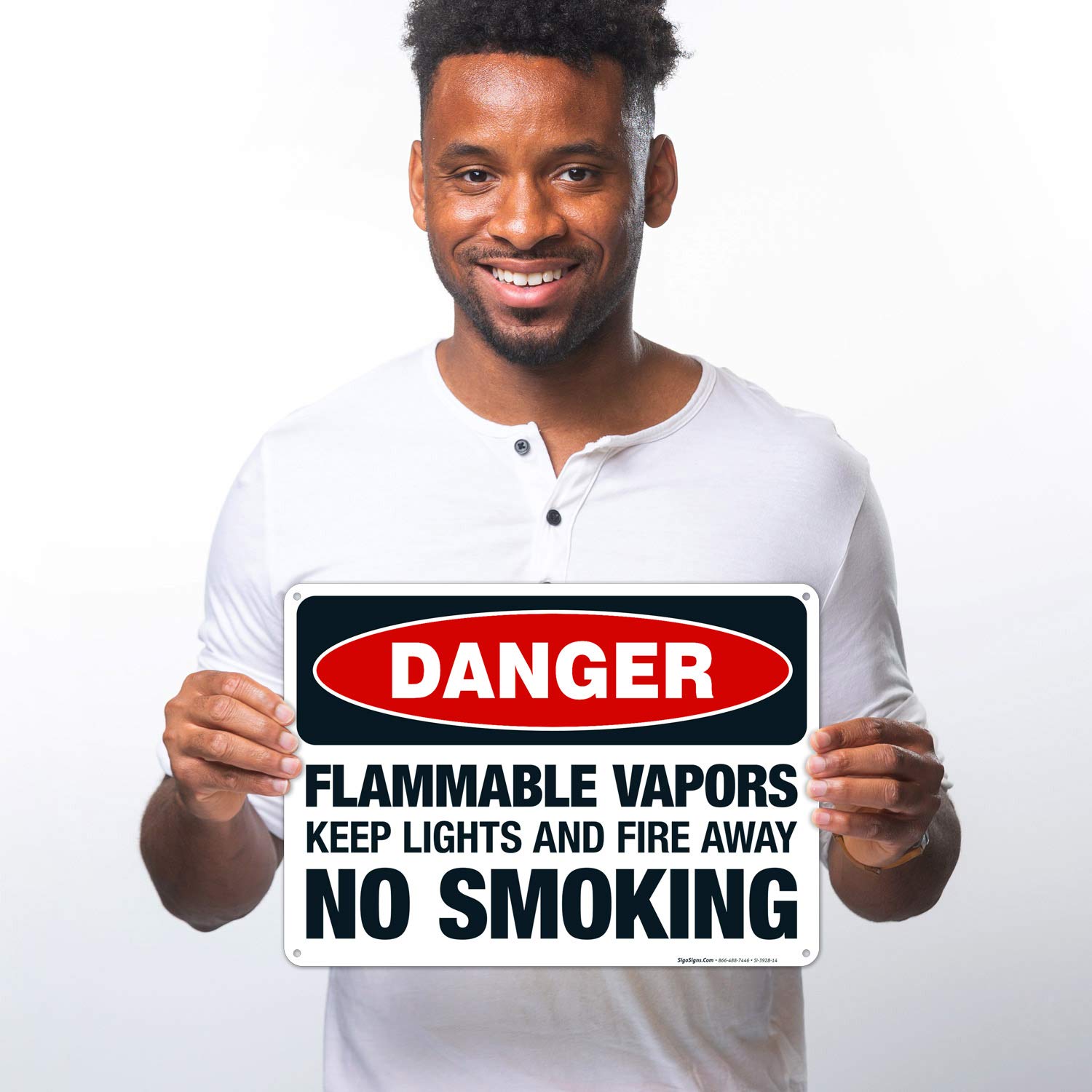 OSHA Approved Flammable Vapors Danger Sign - 10x14 Inch Rust-Free Aluminum No Smoking Sign for Indoor/Outdoor Use - Fade Resistant Safety Warning Sign for Gas Stations, Warehouses & Chemical Plants - Made in USA