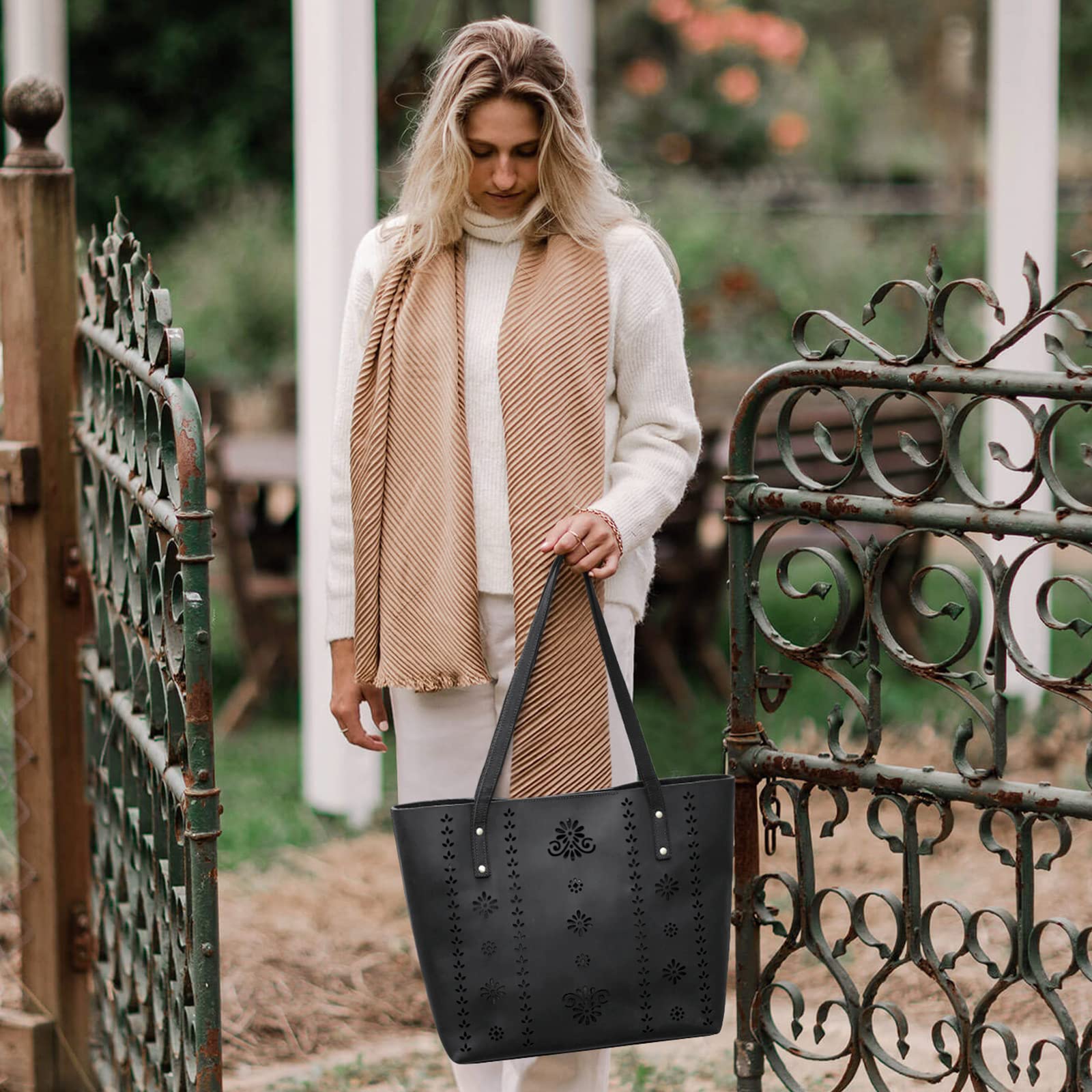 Kattee Women's Genuine Leather Tote Bag - Vintage Top Handle Shoulder Purse - Thick Full Grain Leather Work Bag for Office, Travel & Everyday Use